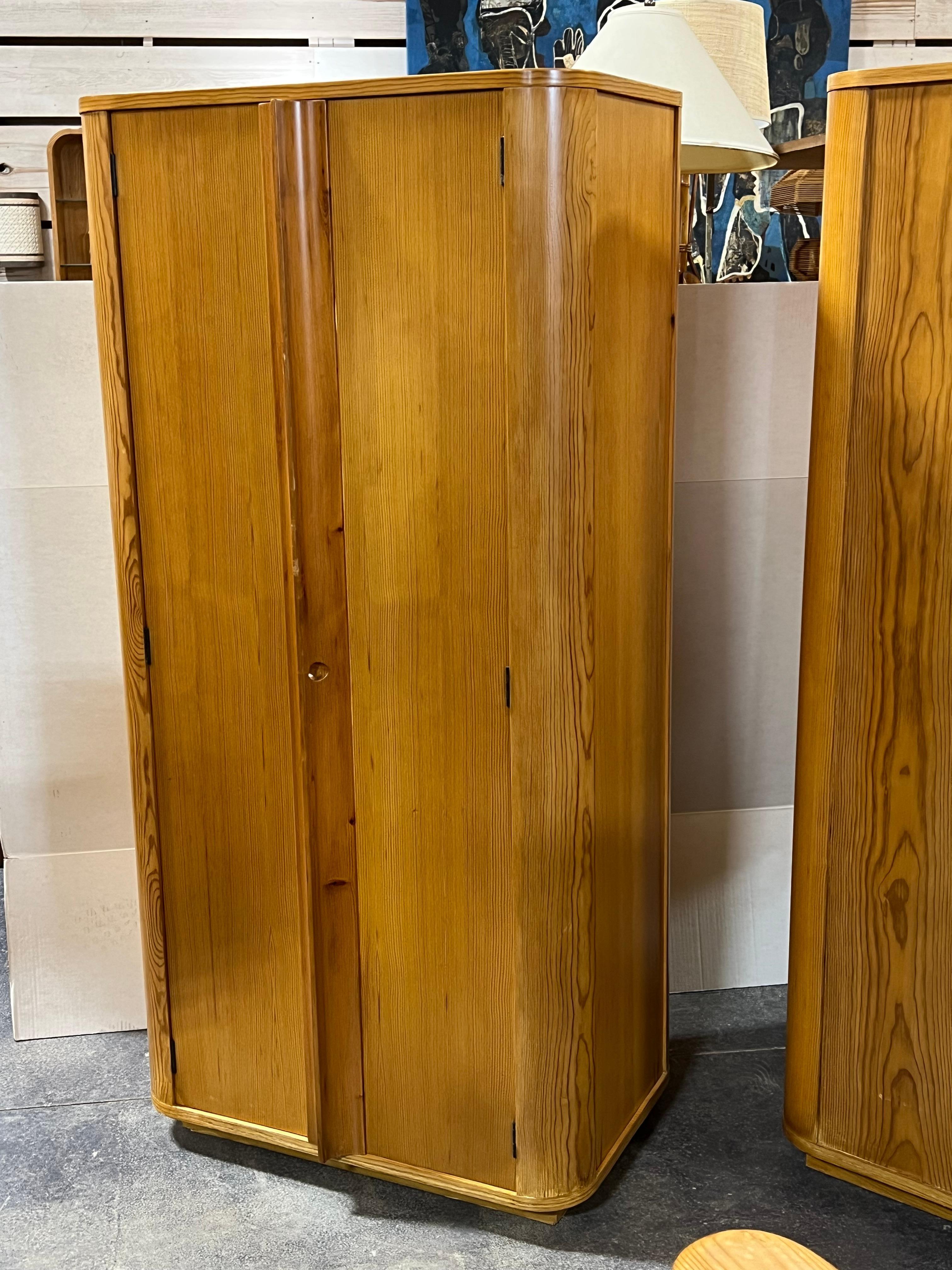 1970’s pine wardrobe “Aran” designed by Jordi Vilanova. Made in Barcelona. Two available 