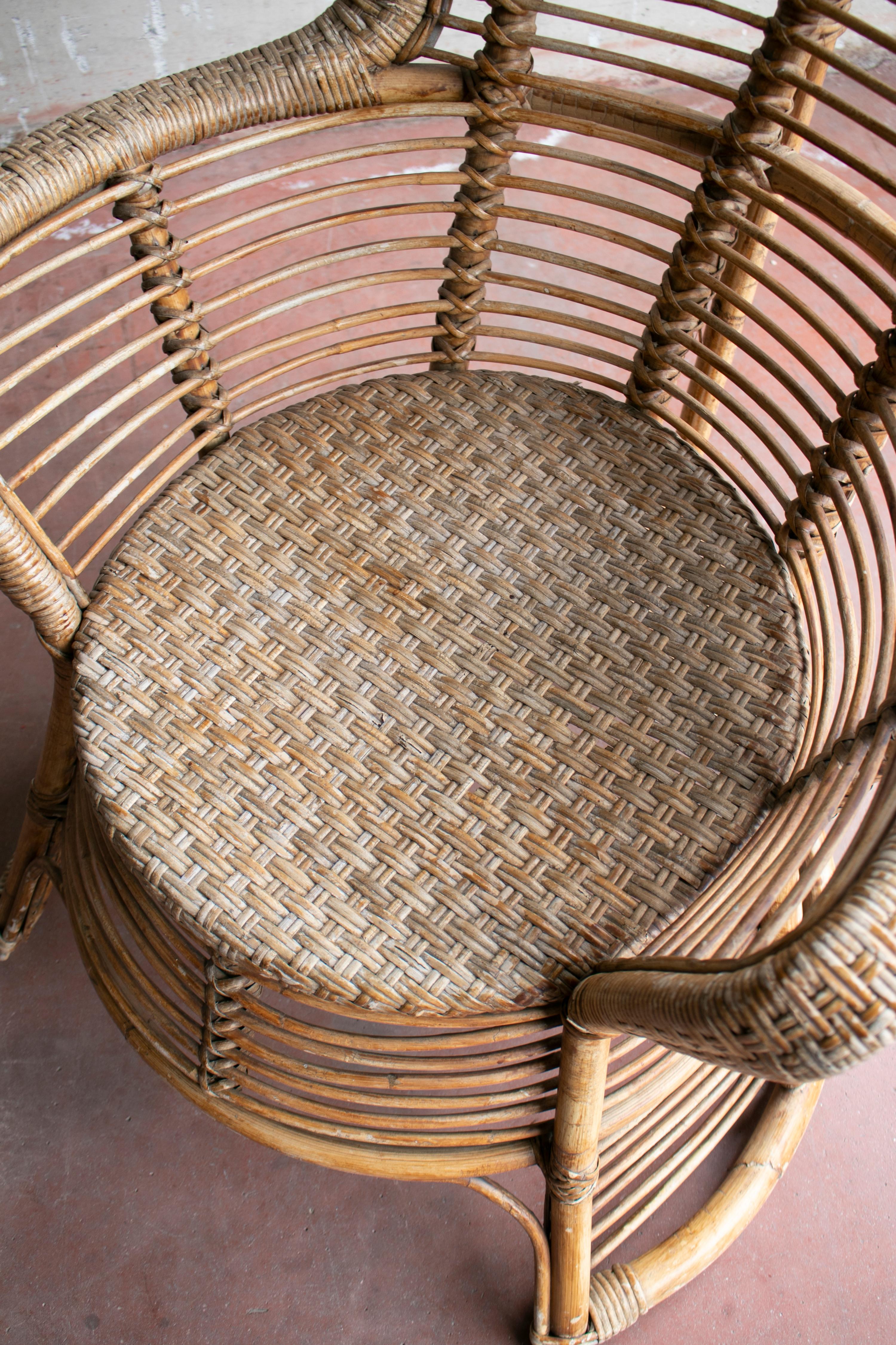 1970s Spanish Armchair of Bamboo Wicker Tall Back Rest For Sale 5
