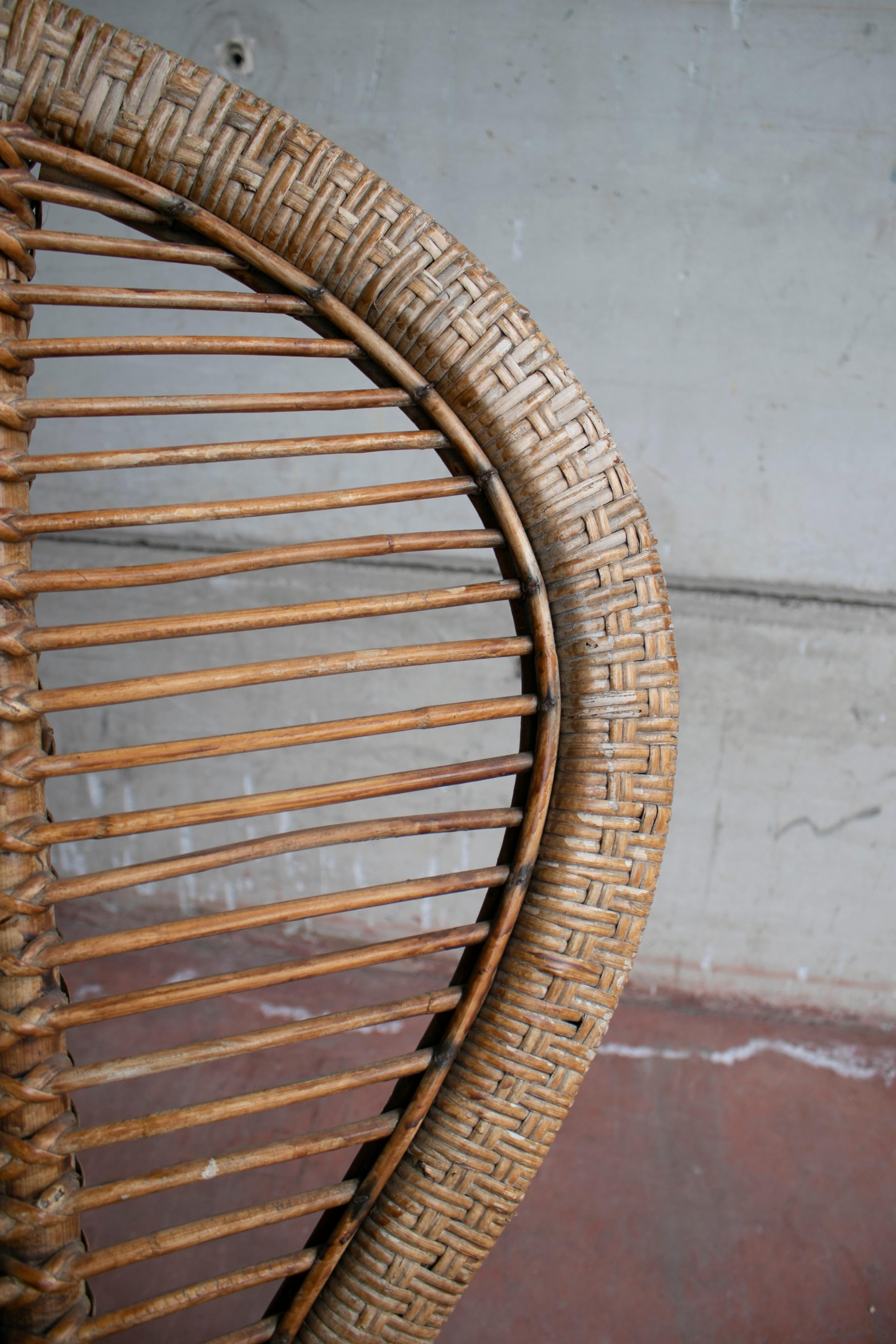 1970s Spanish Armchair of Bamboo Wicker Tall Back Rest For Sale 6
