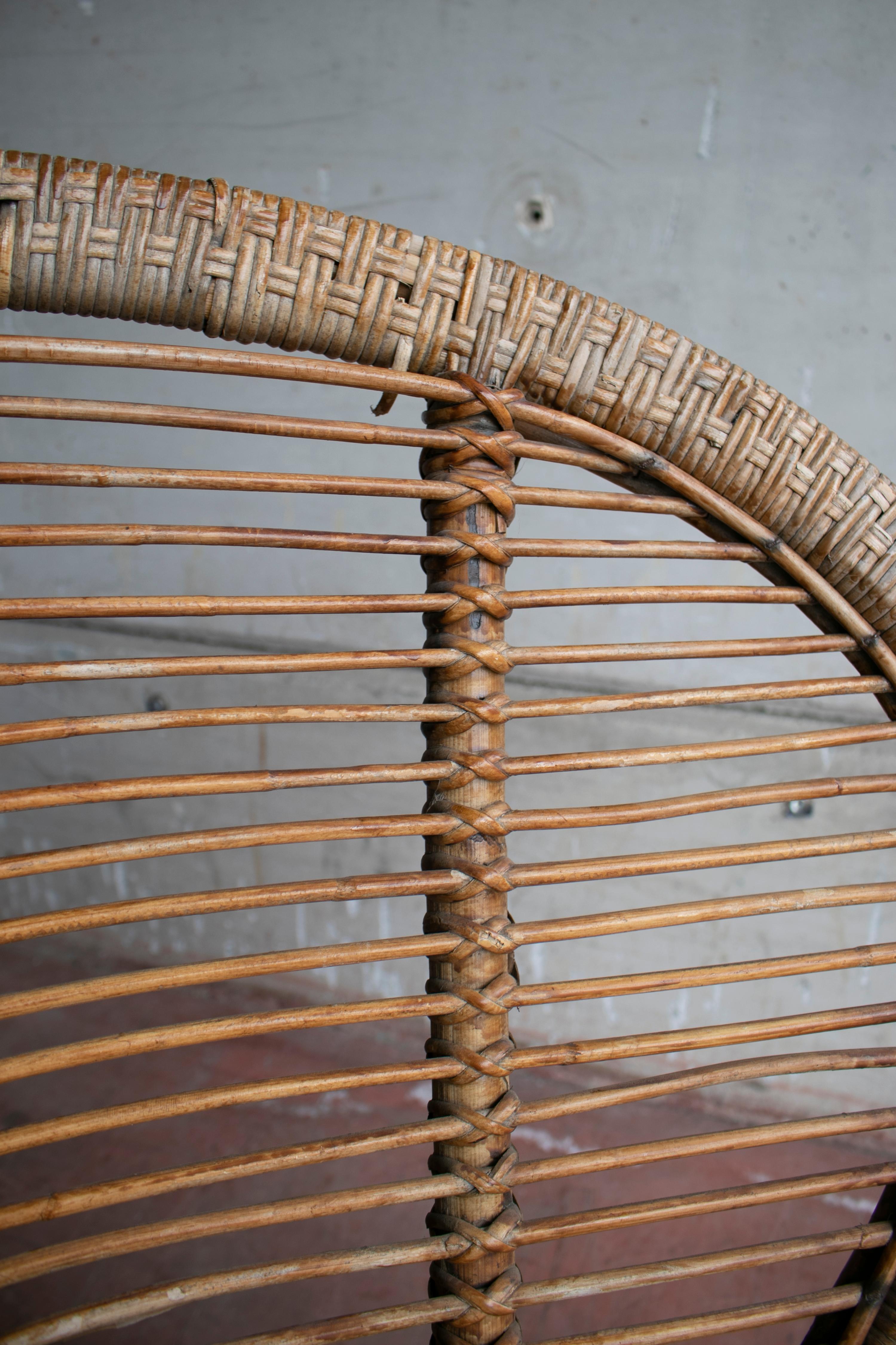 1970s Spanish Armchair of Bamboo Wicker Tall Back Rest For Sale 7