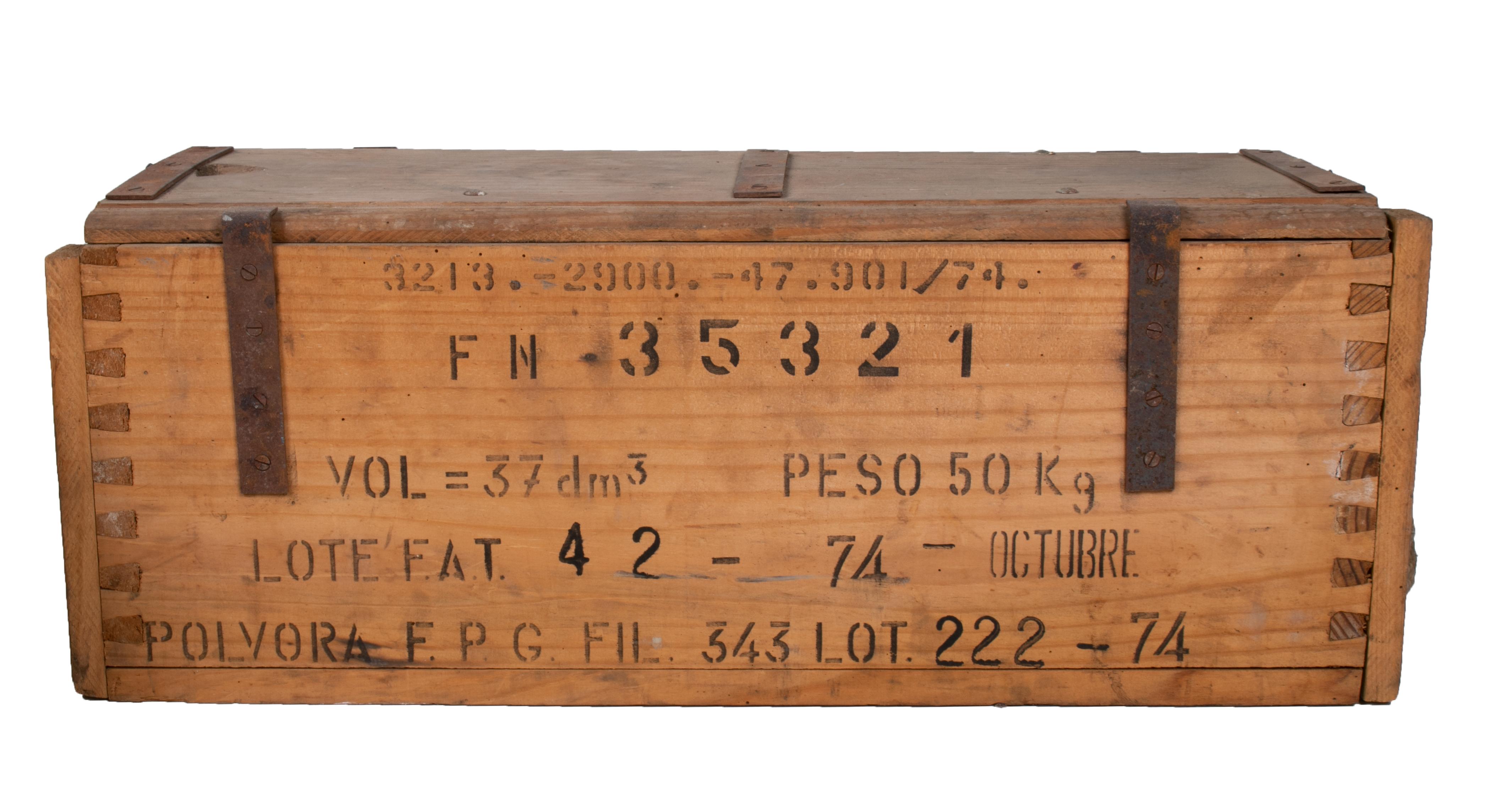 20th Century 1970s Spanish Army Wooden Ammunition Boxes with Iron Fittings