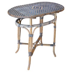 1970s Spanish Bamboo & 2-Tone Woven Wicker Oval Sidetable