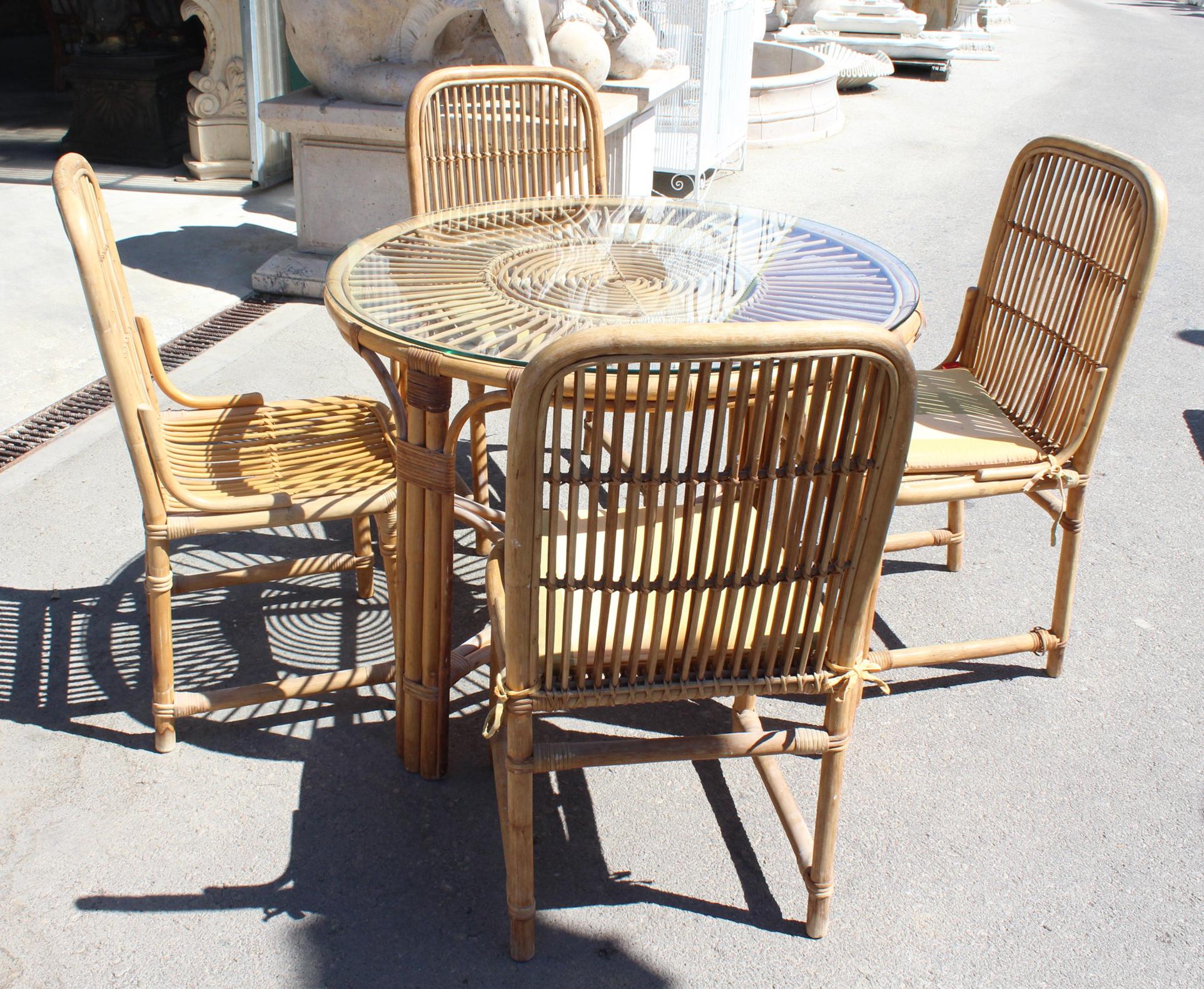 20th Century 1970s Spanish Bamboo 4-Piece Dining Set