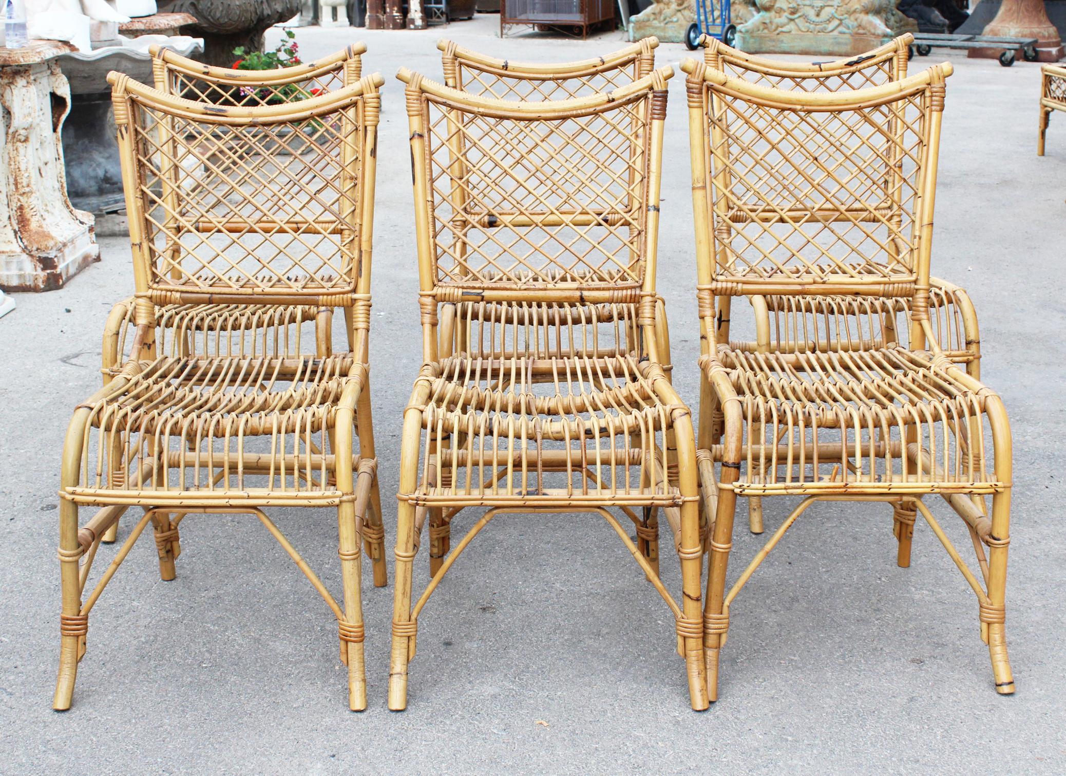 1970s Spanish Bamboo and Rattan 6-Seat Dining Set For Sale 5