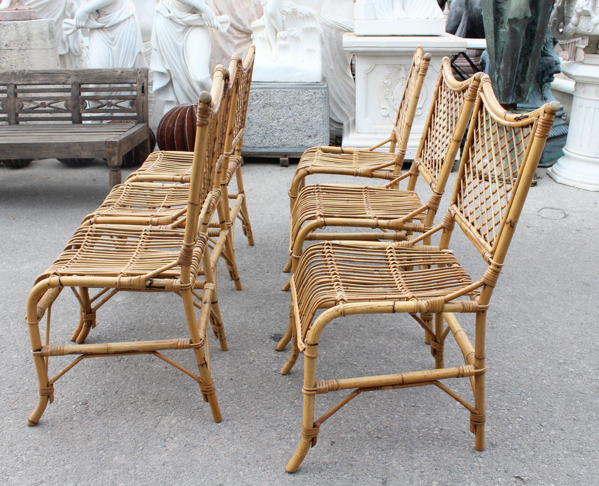 1970s Spanish Bamboo and Rattan 6-Seat Dining Set For Sale 6