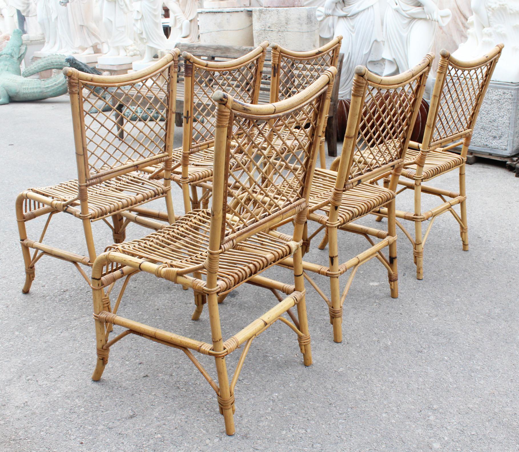 1970s Spanish Bamboo and Rattan 6-Seat Dining Set For Sale 7