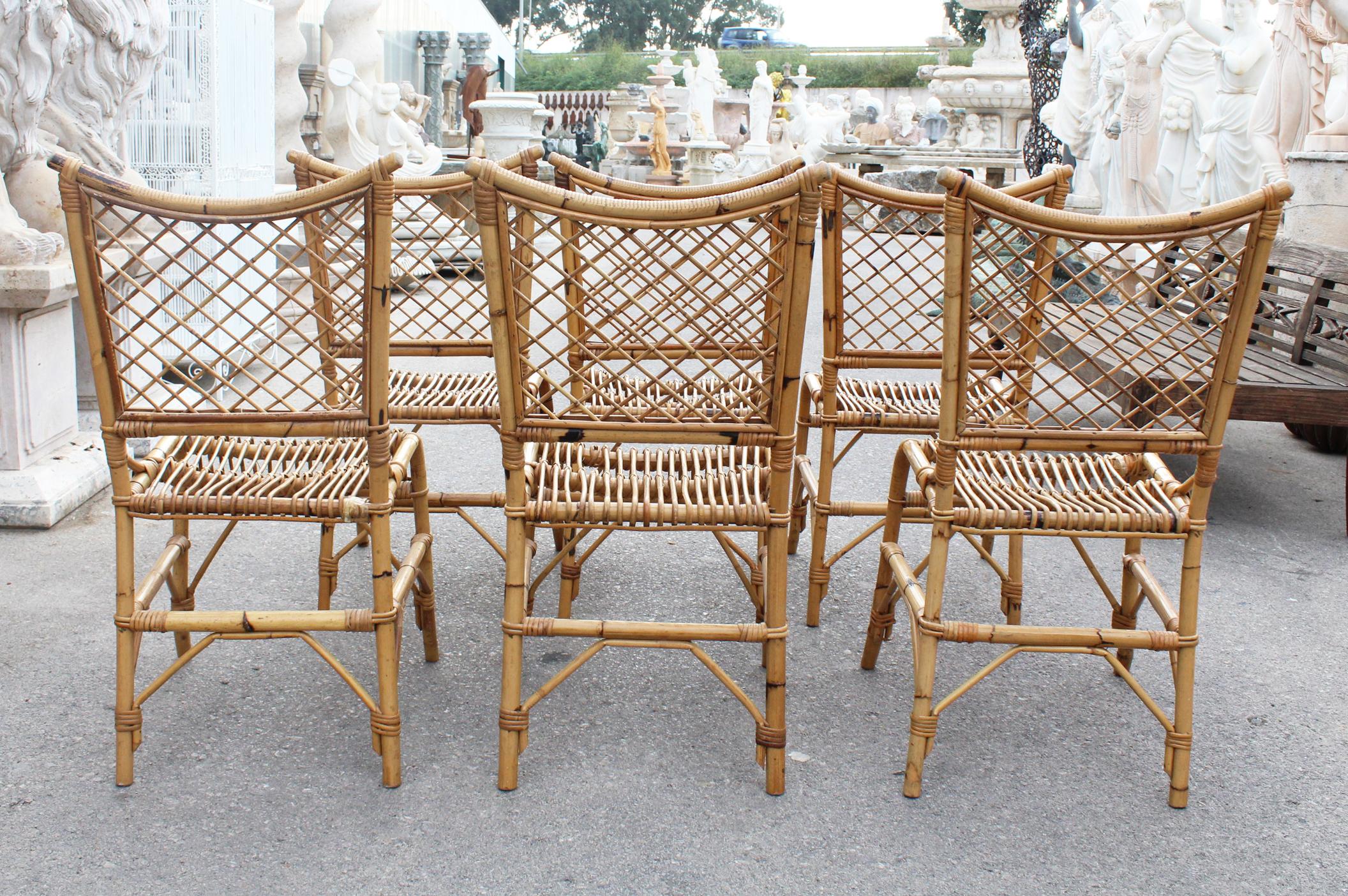 1970s Spanish Bamboo and Rattan 6-Seat Dining Set For Sale 8