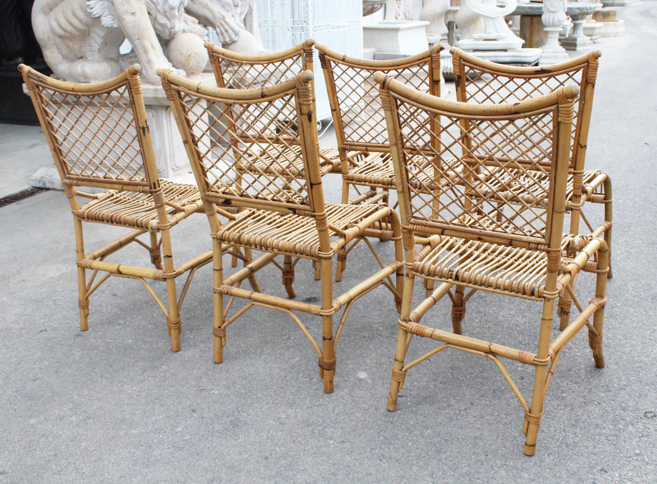 1970s Spanish Bamboo and Rattan 6-Seat Dining Set For Sale 9