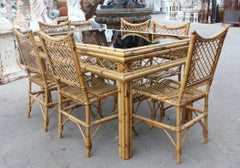 1970s Spanish Bamboo and Rattan 6-Seat Dining Set