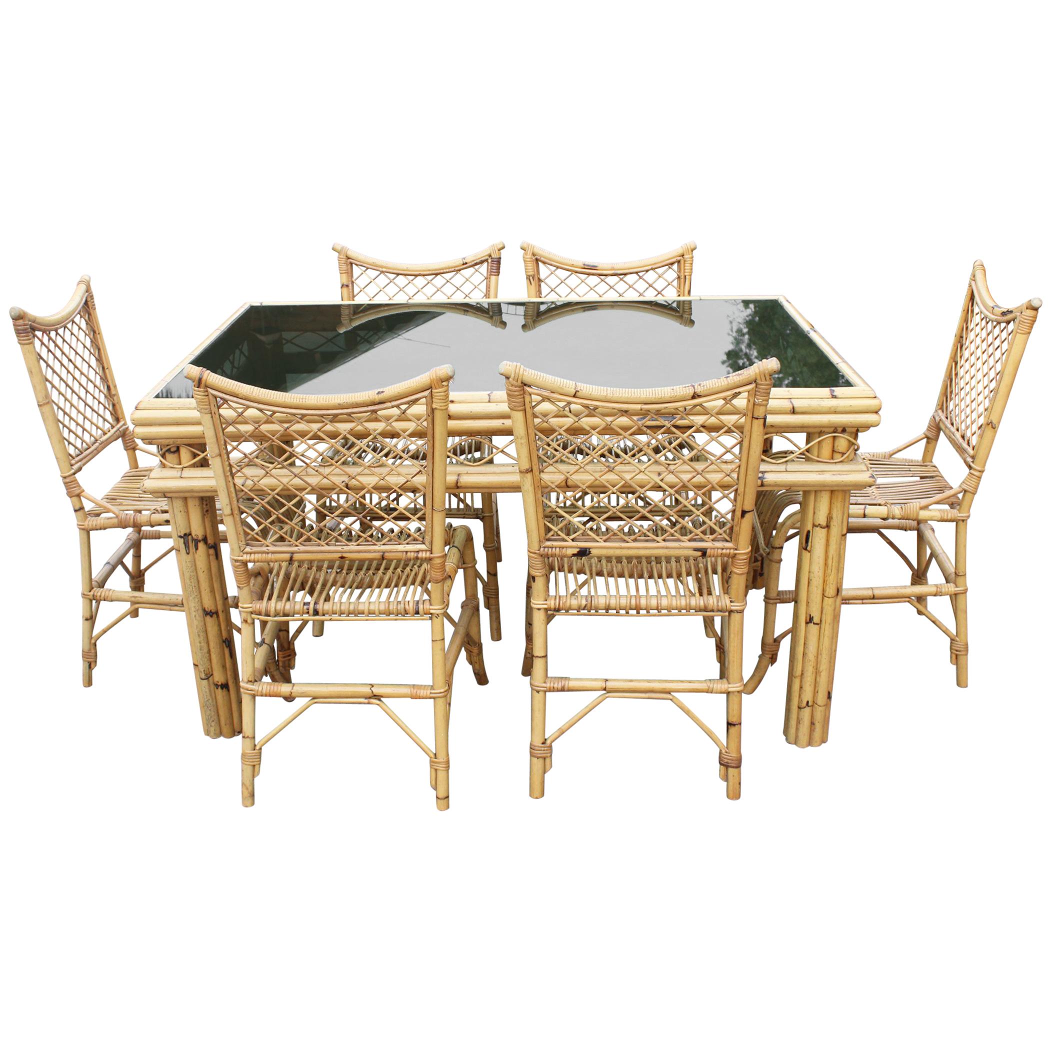 5Piece Bamboo Rattan Faux Bamboo Chinese Chippendale Boho Chic Dining
