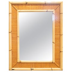 Vintage 1970s Spanish Bamboo and Rattan Framed Mirror