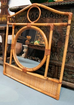 1970s Spanish Bamboo and Rattan Mirror