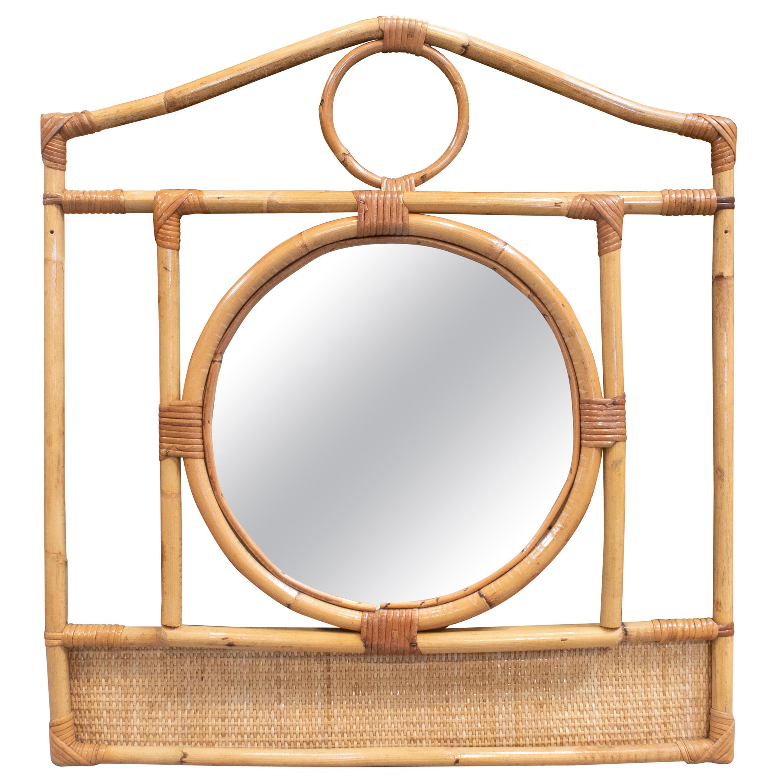 1970s Spanish Bamboo and Rattan Mirror