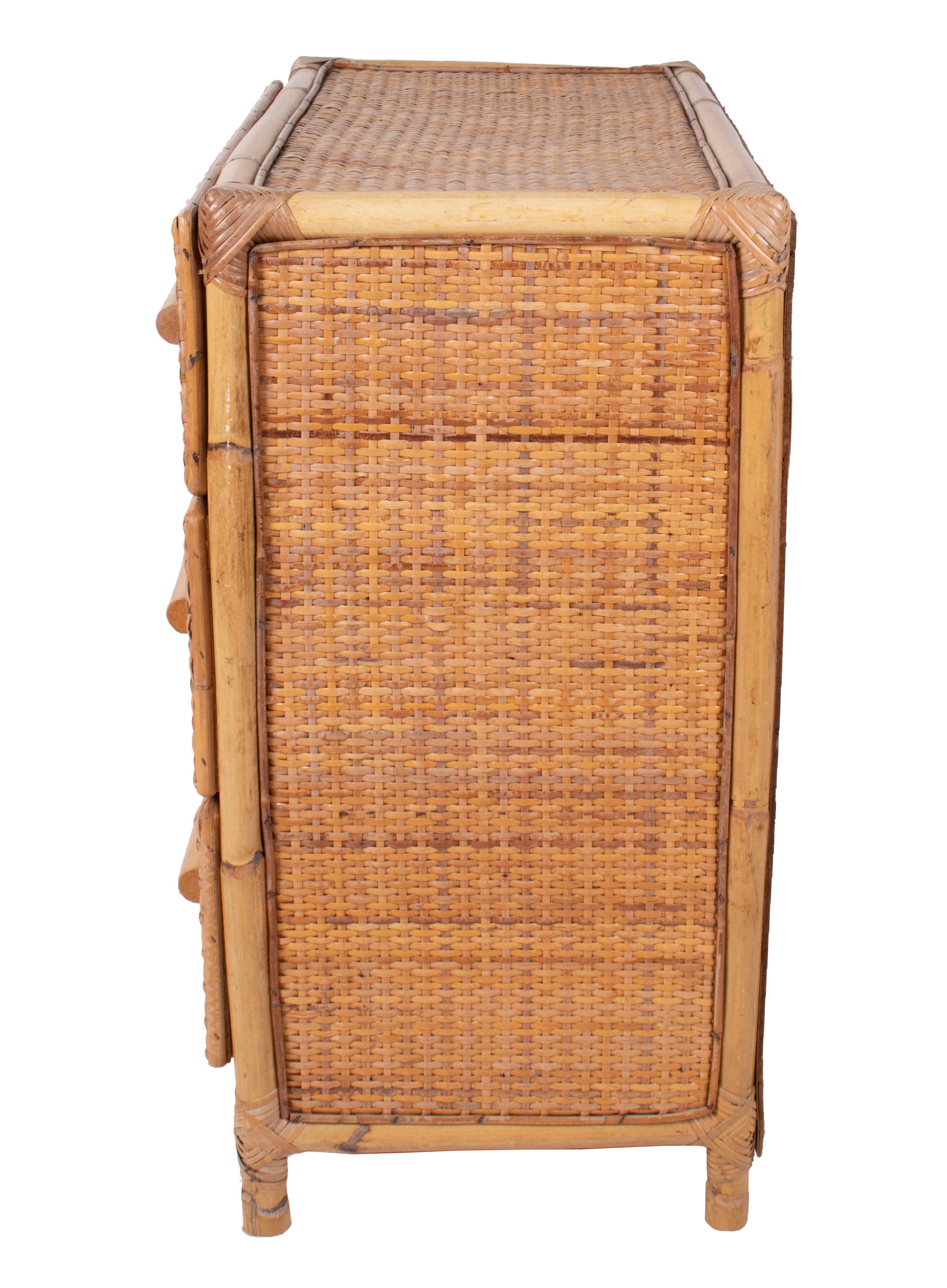 20th Century 1970s Spanish Bamboo and Rattan Three-Drawer Chest