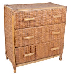 1970s Spanish Bamboo and Rattan Three-Drawer Chest