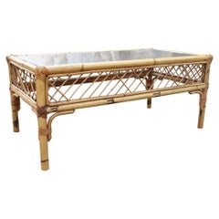 1970s Spanish Bamboo and Smoked Mirror Top Coffee Table