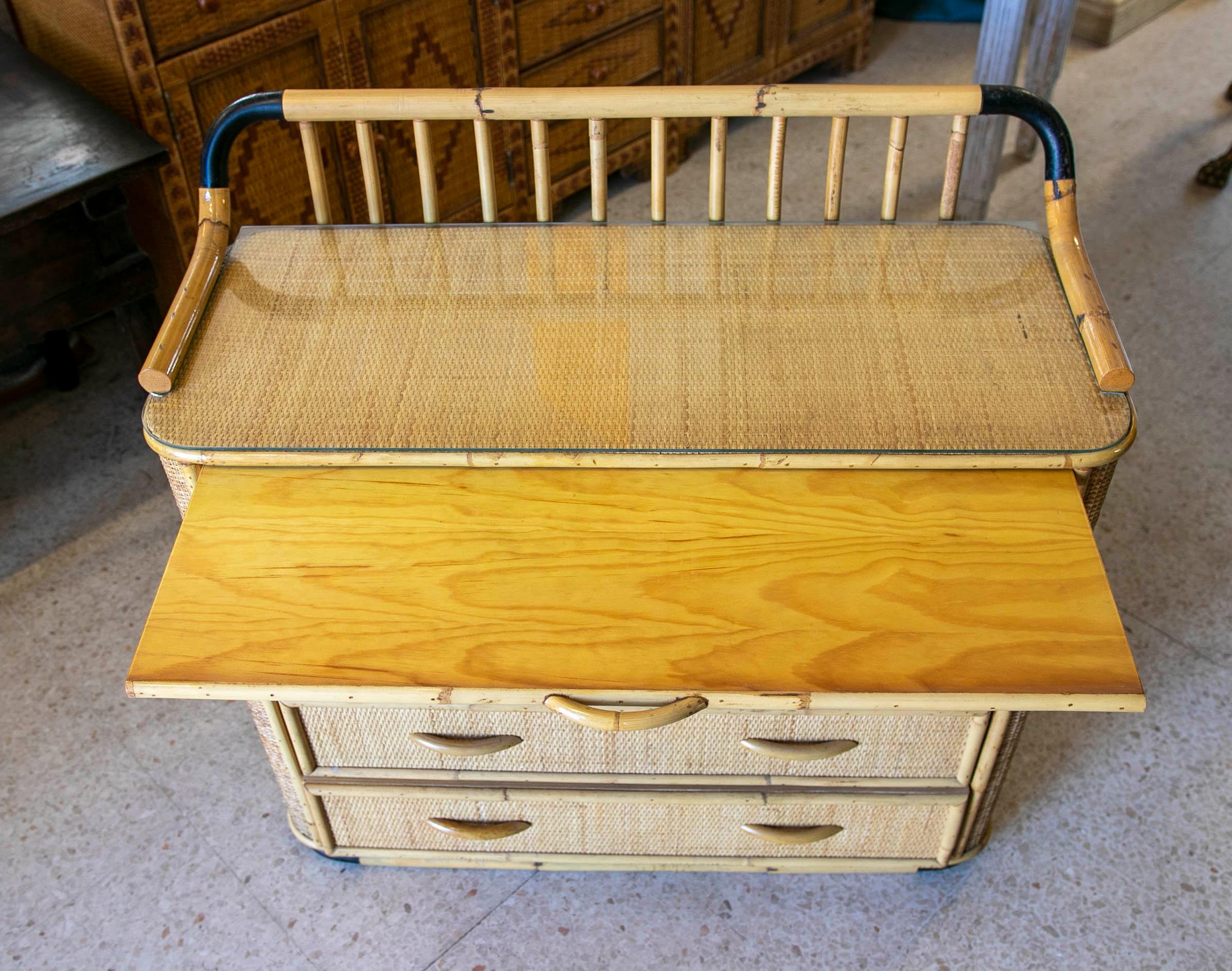 1970s Spanish Bamboo and Wicker Chest with Four Drawers  10