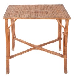 1970s Spanish Bamboo and Wicker Side Table