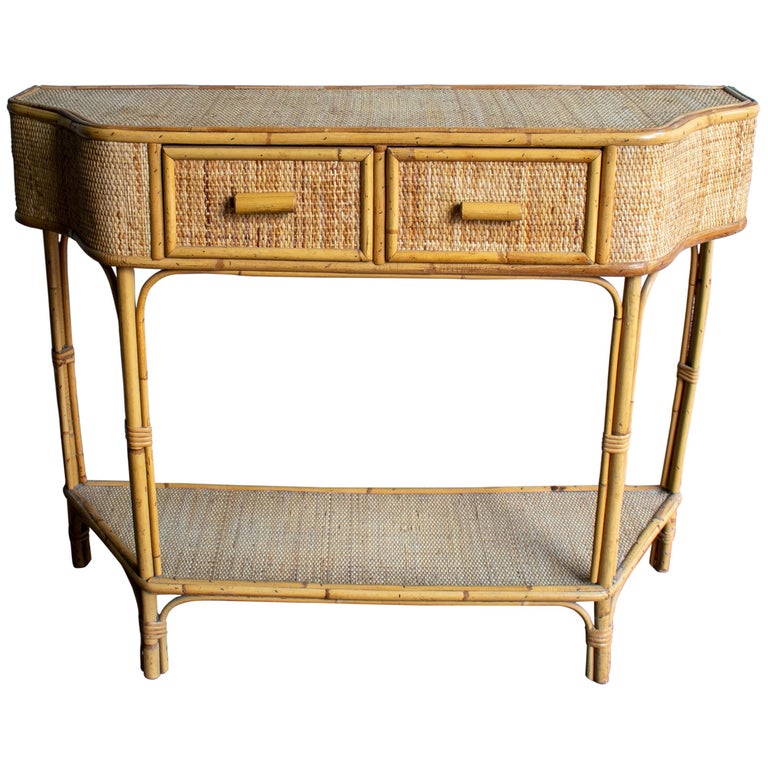 1970s Spanish Bamboo And Wicker Two Drawer Console Table For At 1stdibs Wicker Two Drawer Console Table, Wicker Console Table With Drawers