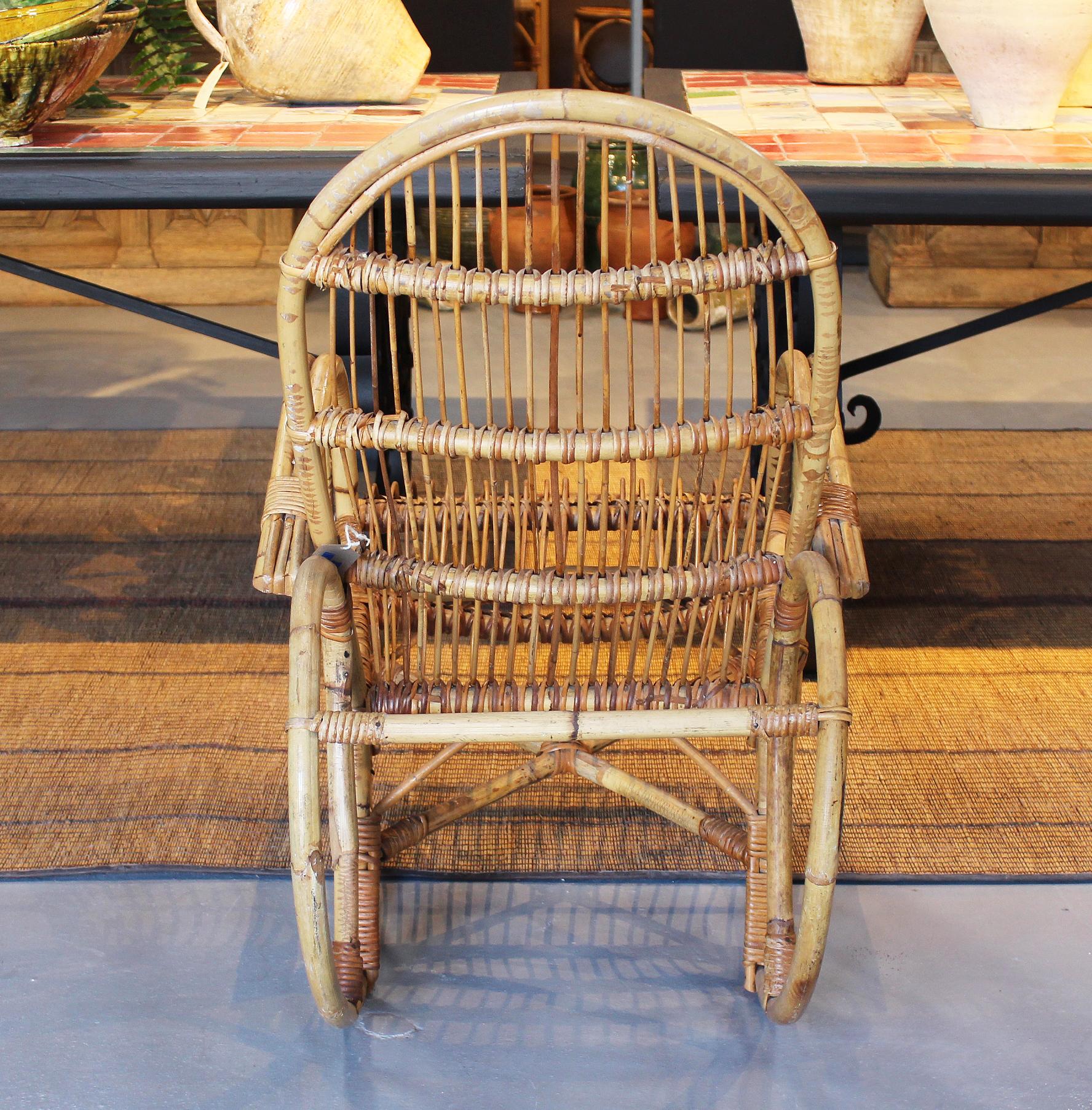 chaise berçante espagnole en bambou et osier des années 1970 Bon état - En vente à Marbella, ES