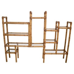 1970s Spanish Bamboo Bookcase w/ Glass Shelves 1970s Spanish Bamboo Bookcase w/ Glass Shelves