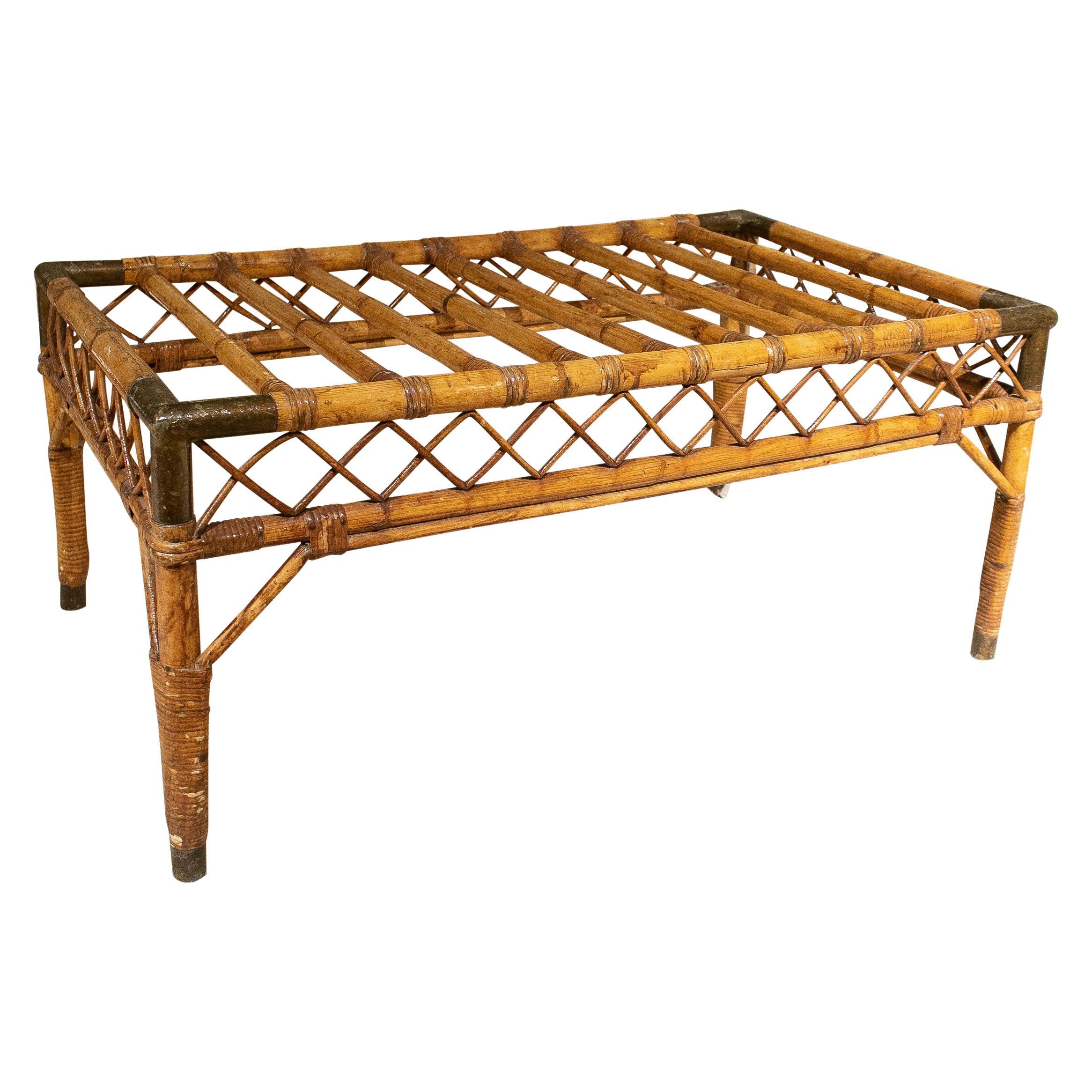 1970s Spanish Bamboo Coffee Table Base with Bronze Reinforced Corners