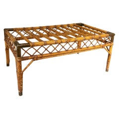 1970s Spanish Bamboo Coffee Table Base with Bronze Reinforced Corners