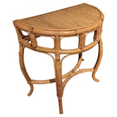 1970s Spanish Bamboo Demilune Console Table