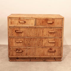 1970s Spanish Bamboo Five-Drawer Chest