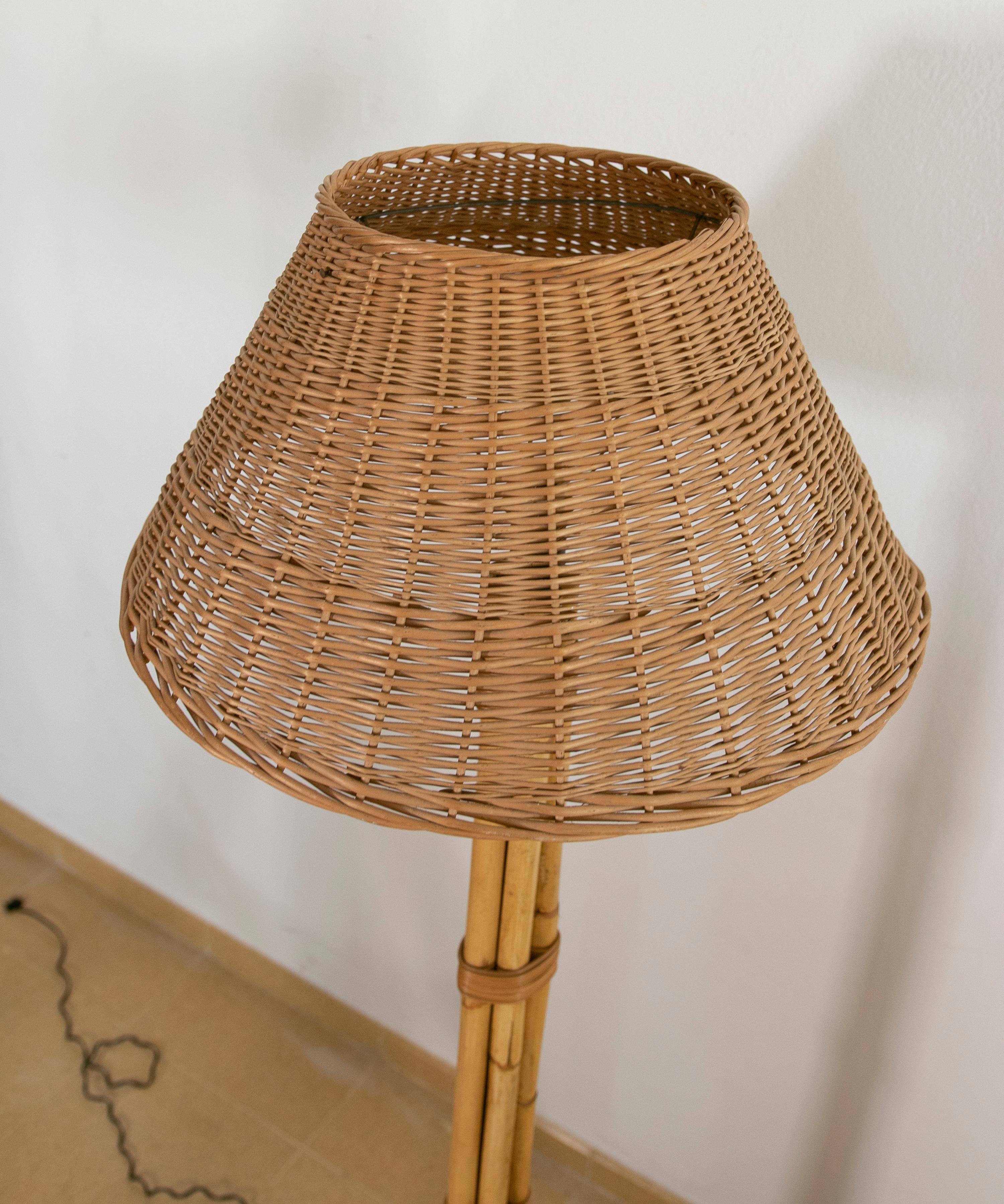 1970s, Spanish Bamboo Floor Lamp with Wicker Lampshade  6