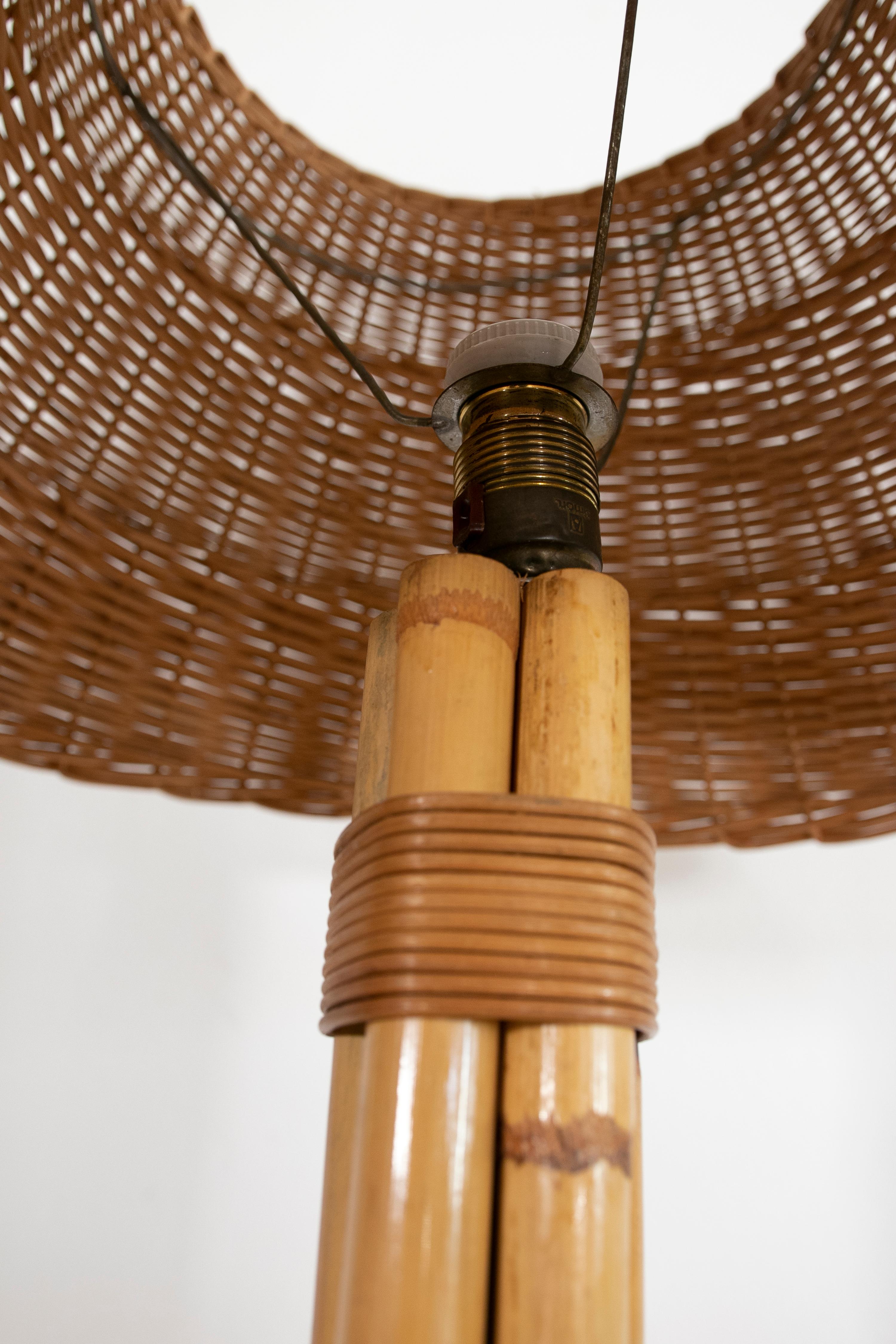1970s, Spanish Bamboo Floor Lamp with Wicker Lampshade  9