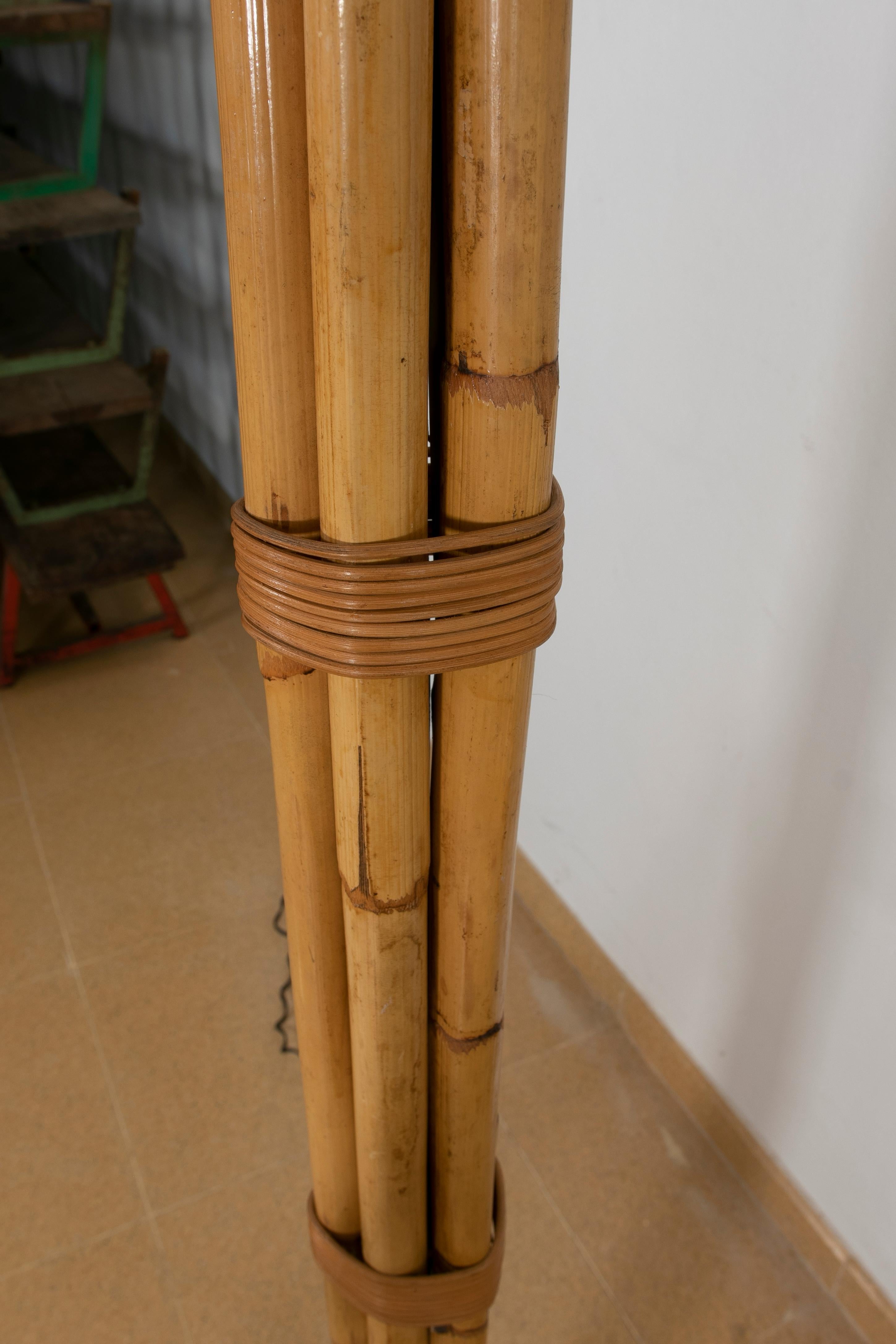 20th Century 1970s, Spanish Bamboo Floor Lamp with Wicker Lampshade 