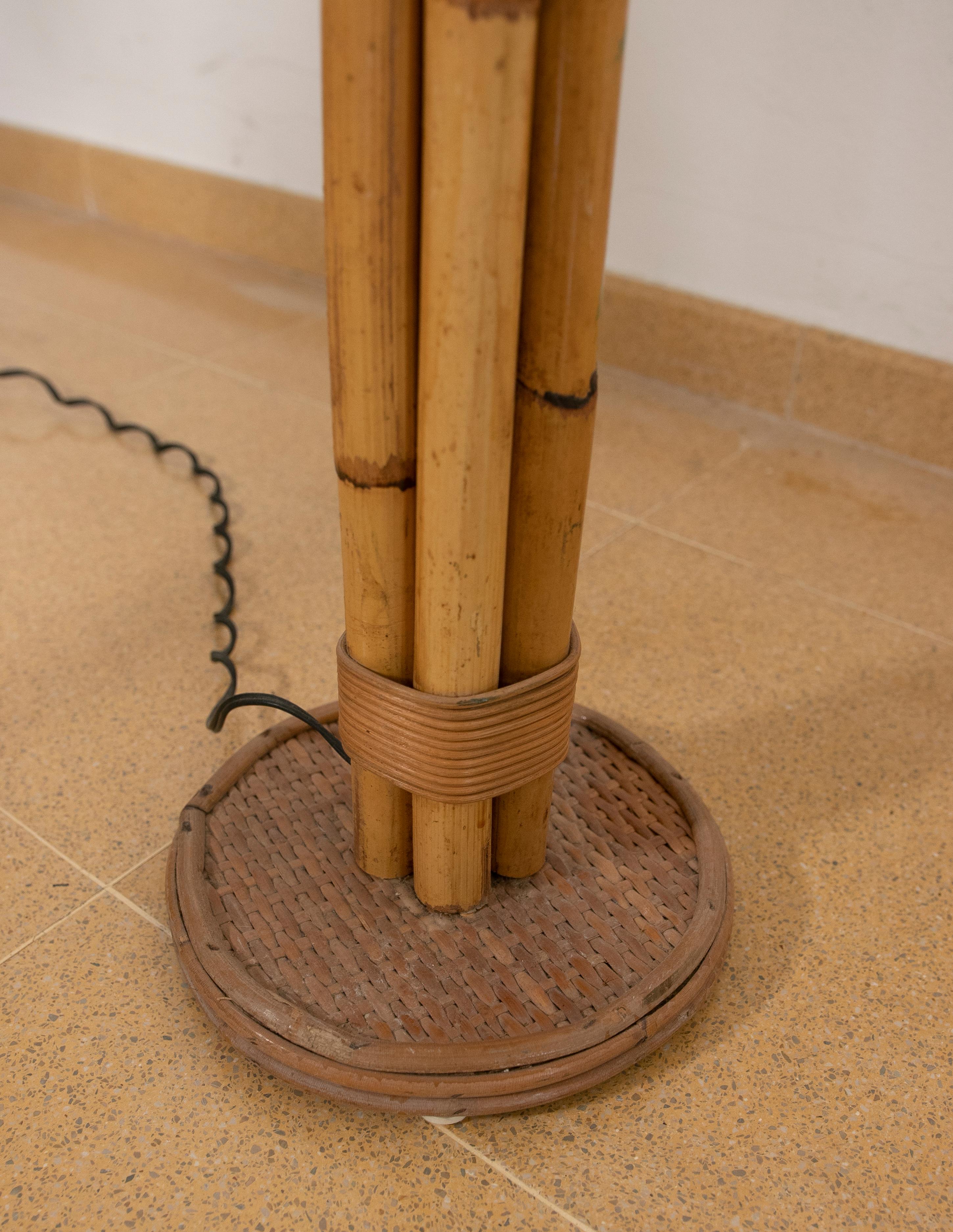 1970s, Spanish Bamboo Floor Lamp with Wicker Lampshade  3