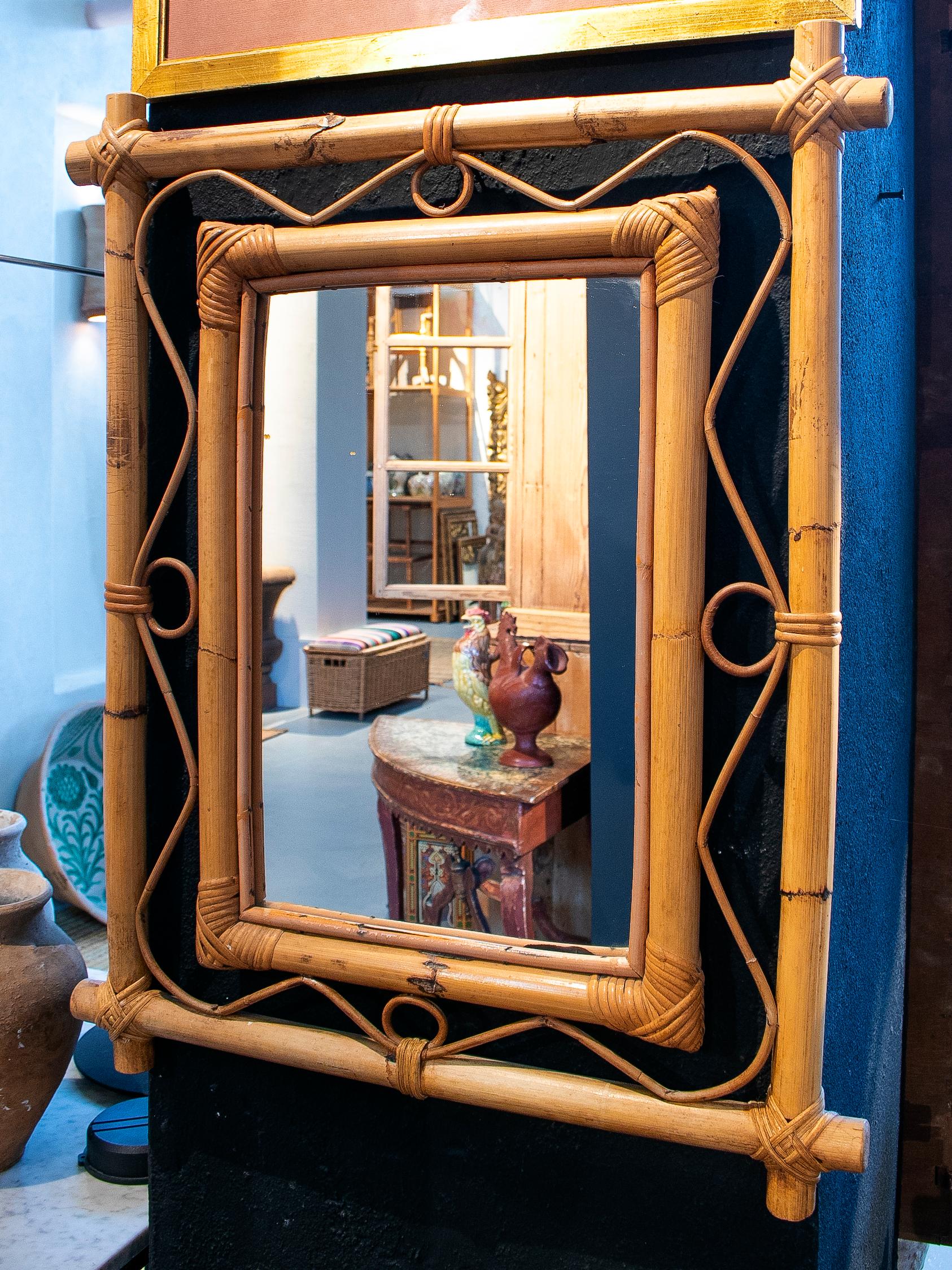 1970s Spanish bamboo framed mirror.