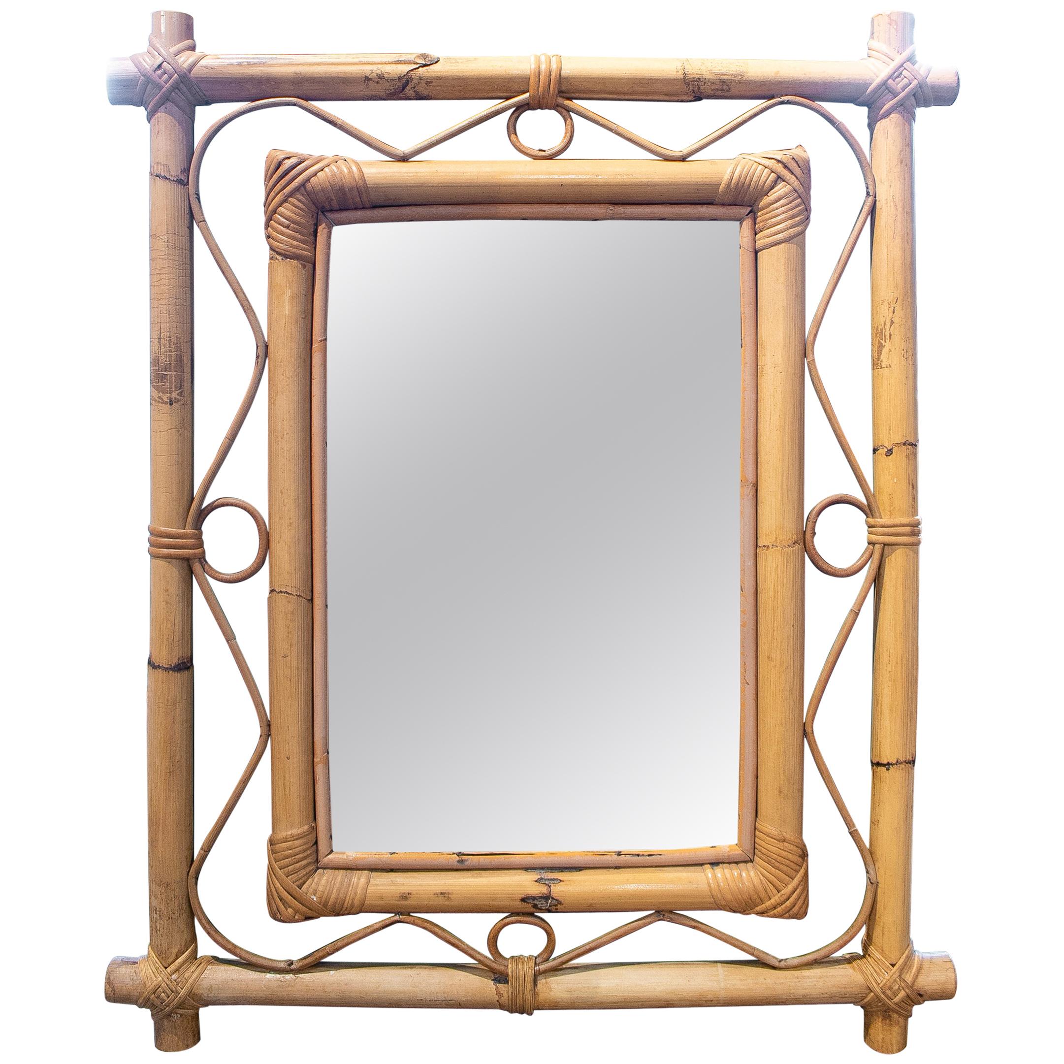 1970s Spanish Bamboo Framed Mirror