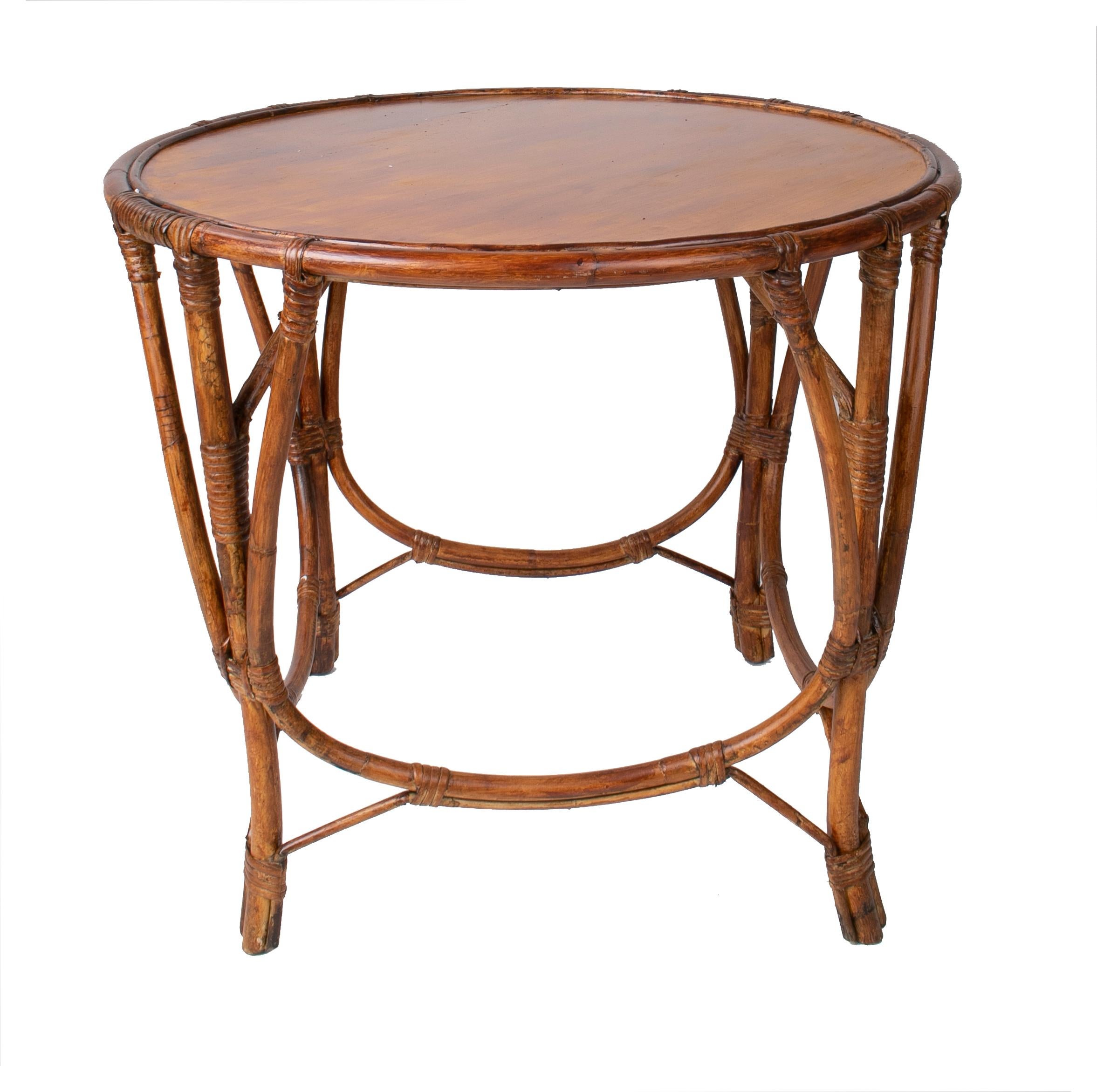 1970s Spanish bamboo round side table.