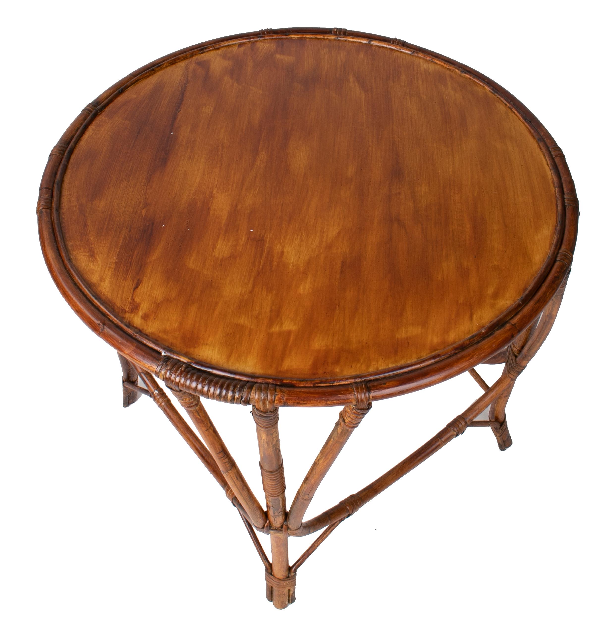 European 1970s Spanish Bamboo Round Side Table
