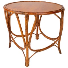 1970s Spanish Bamboo Round Side Table