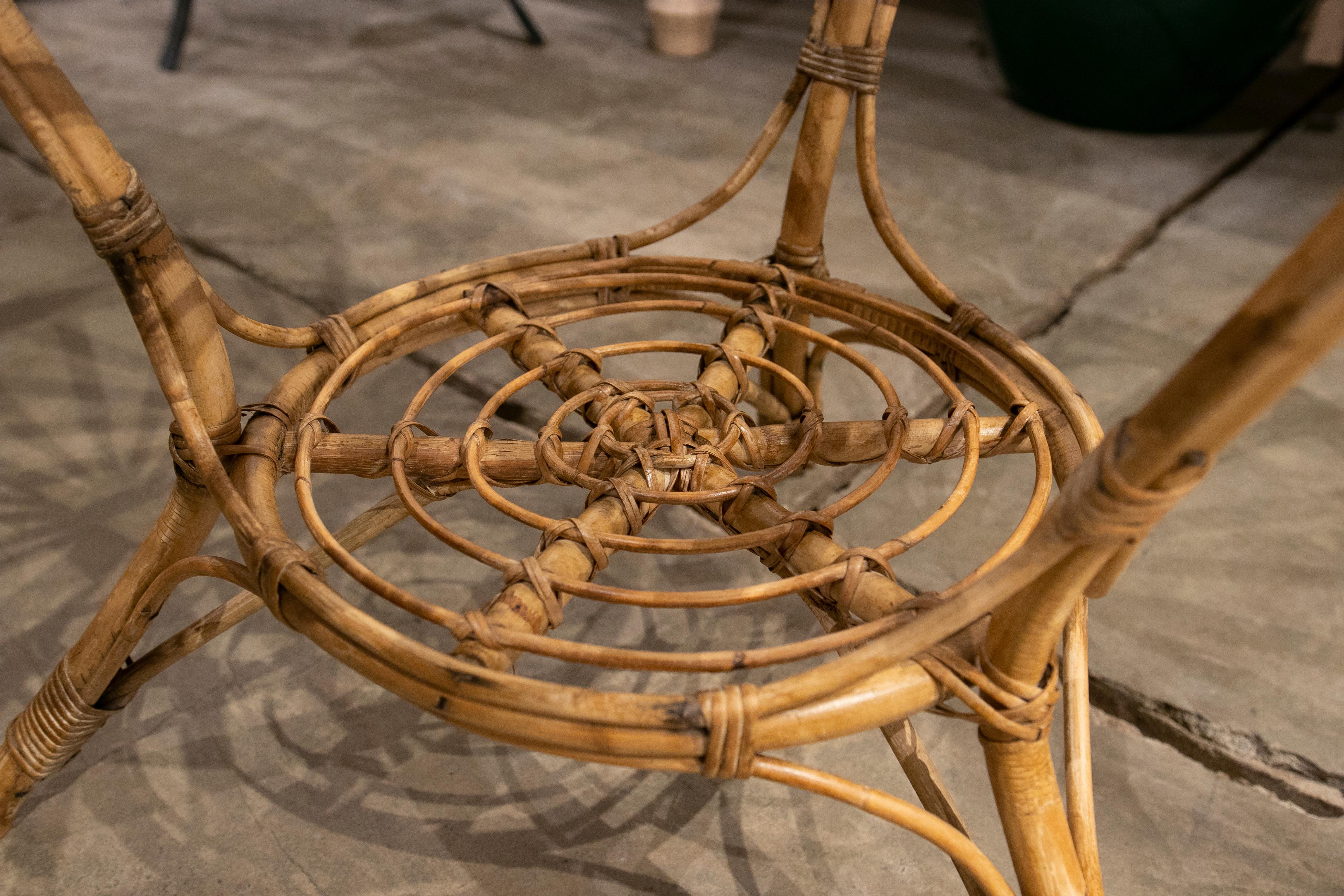 1970s, Spanish Bamboo Side Table with Glass Top For Sale 6