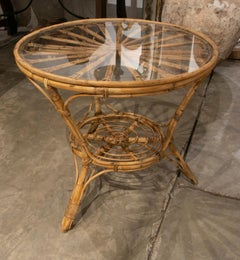 1970s, Spanish Bamboo Side Table with Glass Top