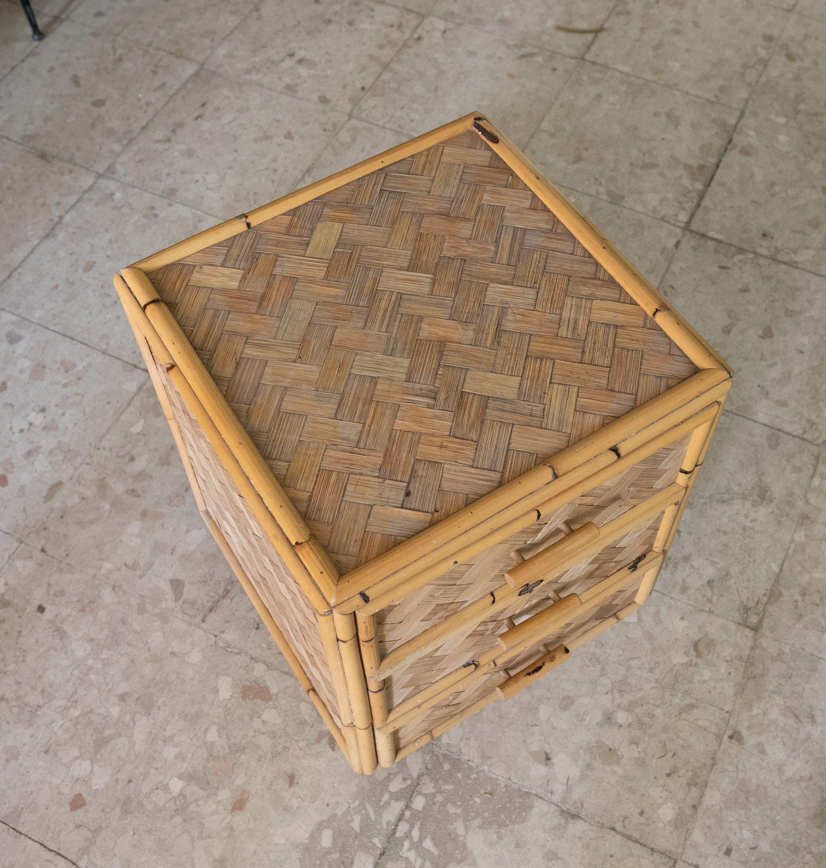 1970s Spanish Bamboo Sidetable with Three Drawers For Sale 10
