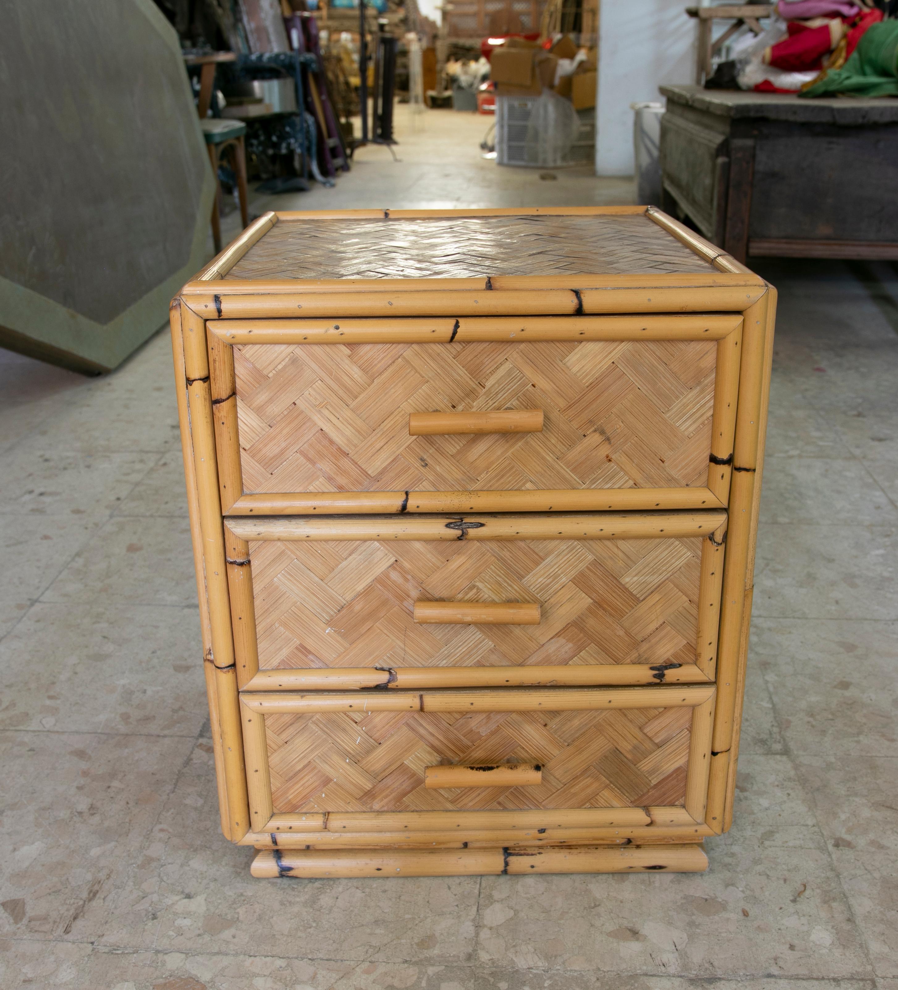 1970s Spanish Bamboo Sidetable with Three Drawers In Good Condition For Sale In Marbella, ES