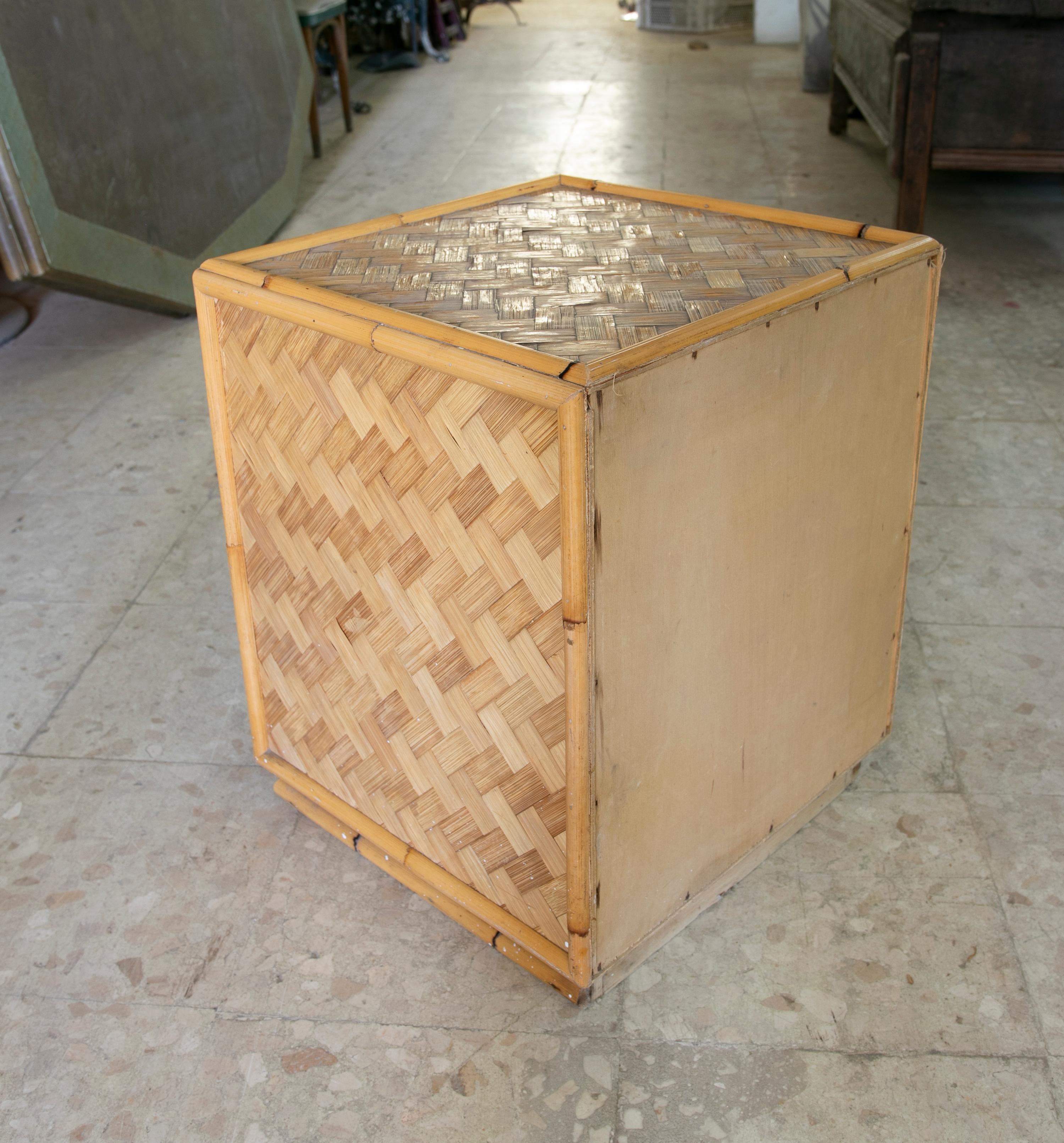 1970s Spanish Bamboo Sidetable with Three Drawers For Sale 2
