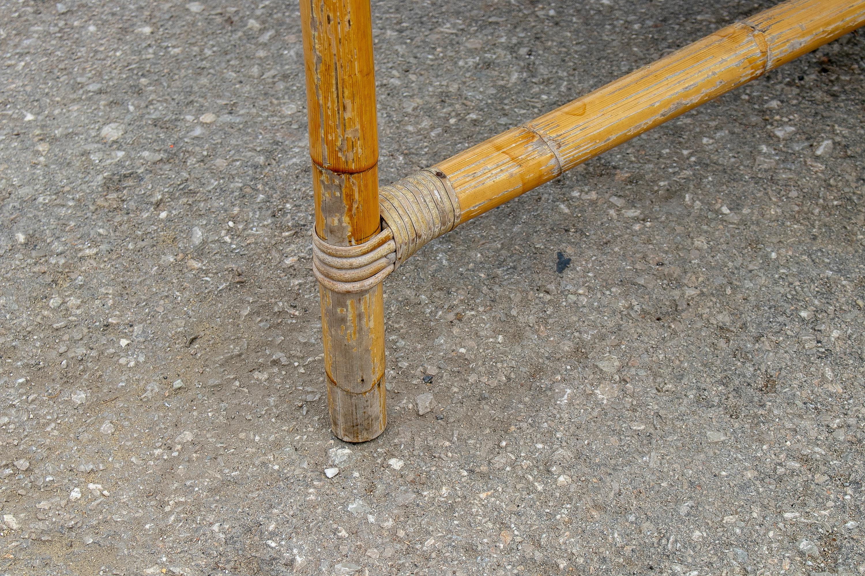 1970s Spanish Bamboo Table with Original Glass Top For Sale 6