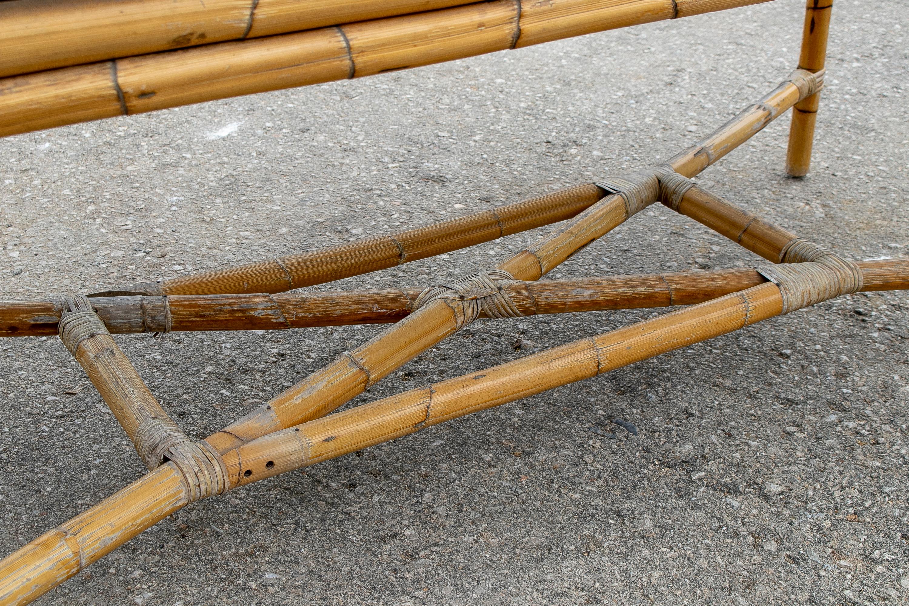 1970s Spanish Bamboo Table with Original Glass Top For Sale 7