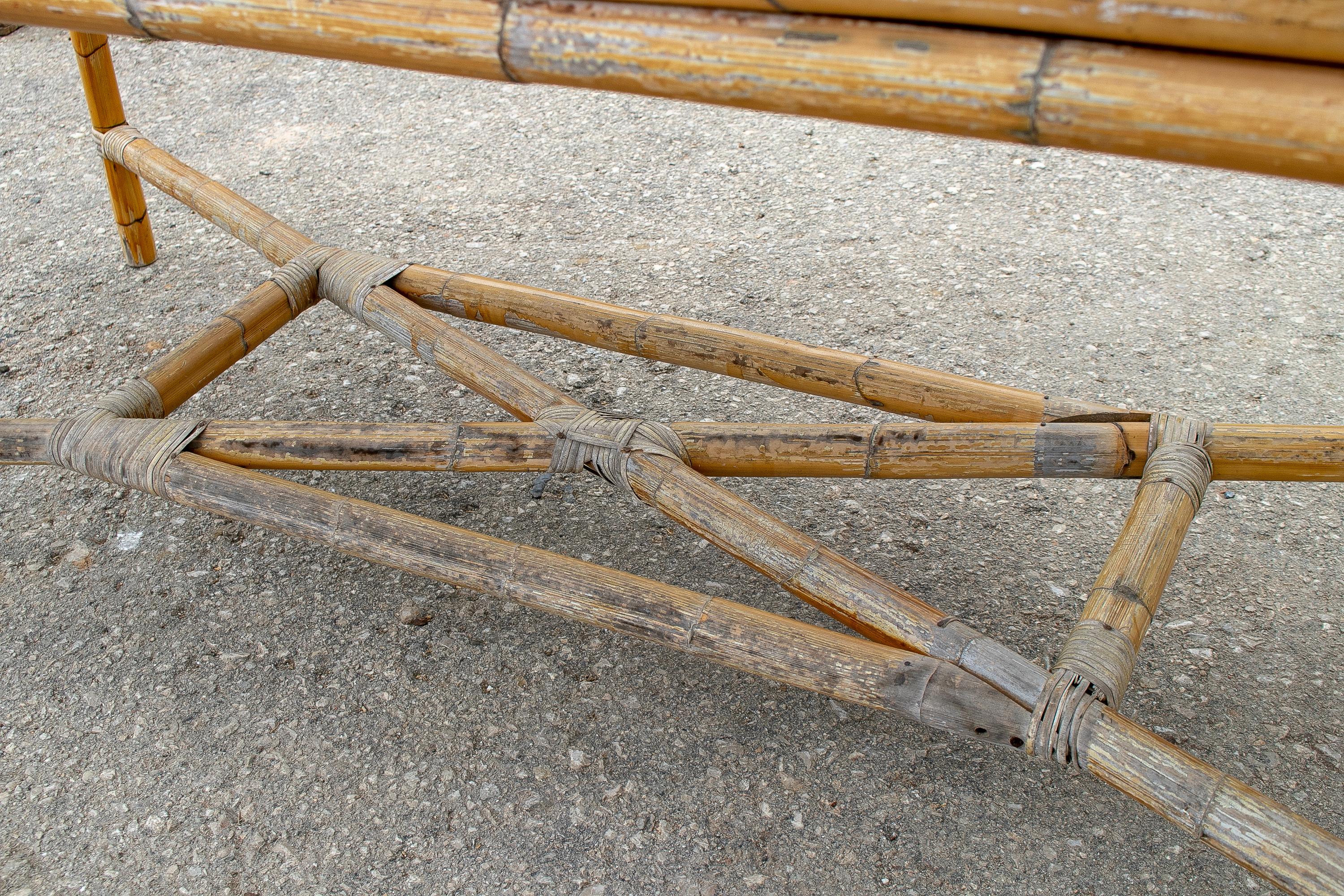 1970s Spanish Bamboo Table with Original Glass Top For Sale 4