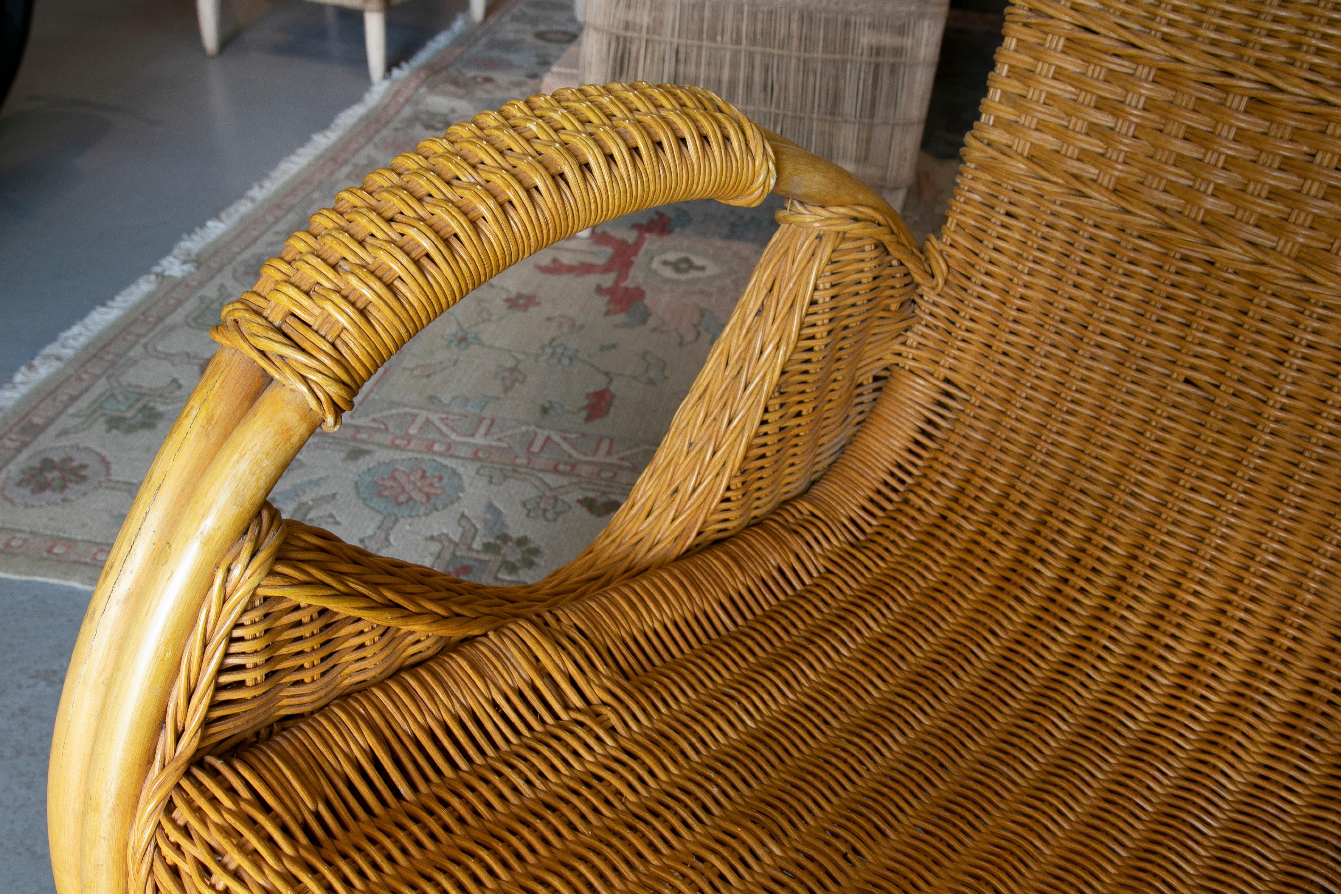 1970s Spanish Bamboo & Woven Wicker Set of 4 Armchairs & Glass Table 14
