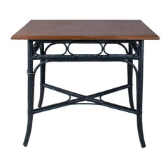 1970s Spanish Blue Lacquered Bamboo Side Table