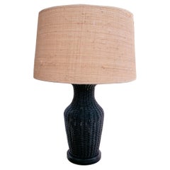 1970s Spanish Blue Woven Wicker Table Lamp