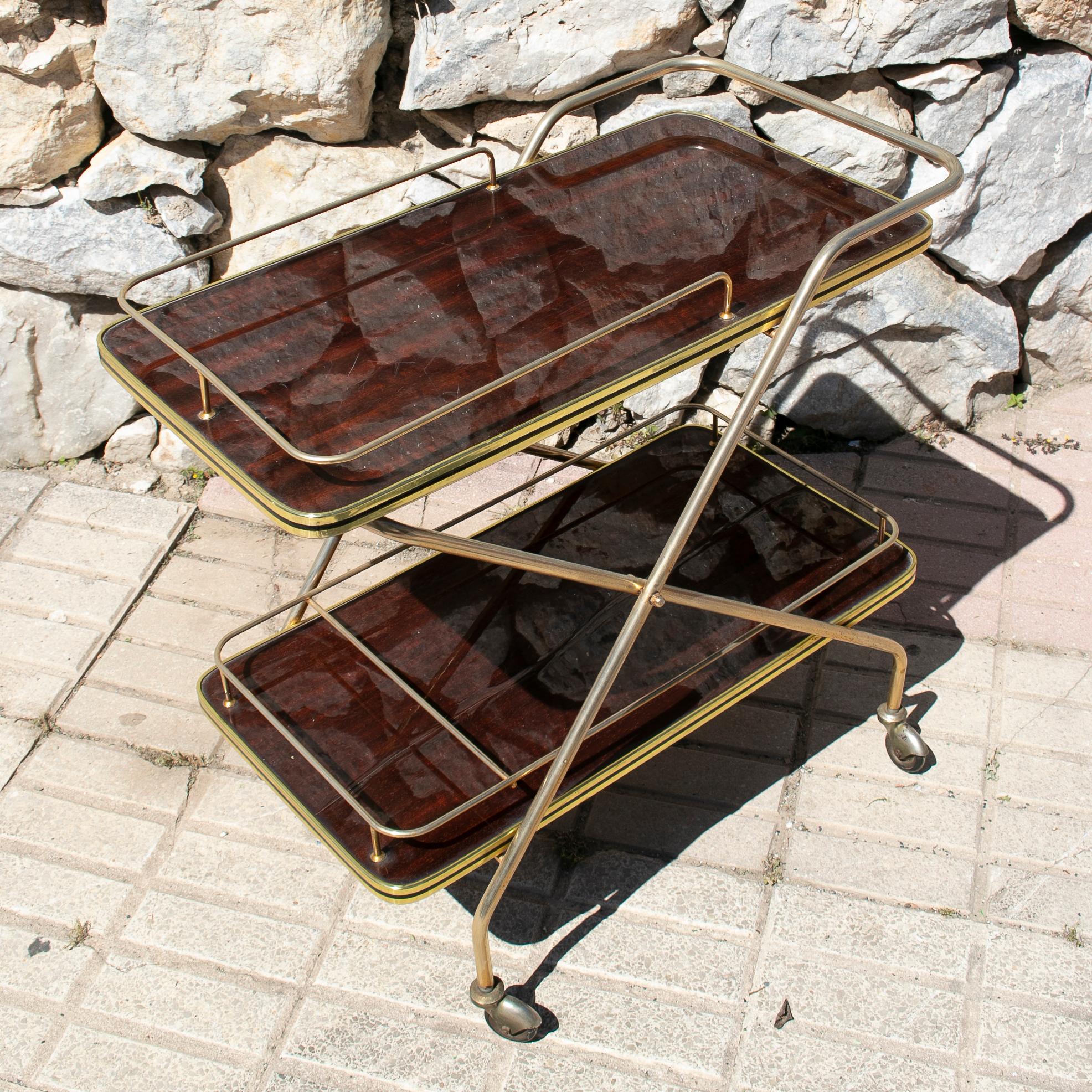 1970s Spanish Bronze and Mahogany Drinks Trolley In Good Condition In Marbella, ES